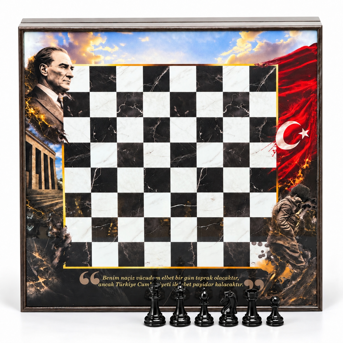Atatürk Special Collection Chess Set 37 CM (15") | Metal Weighted Staunton Figures w/ Extra Figures & Lapel Pin