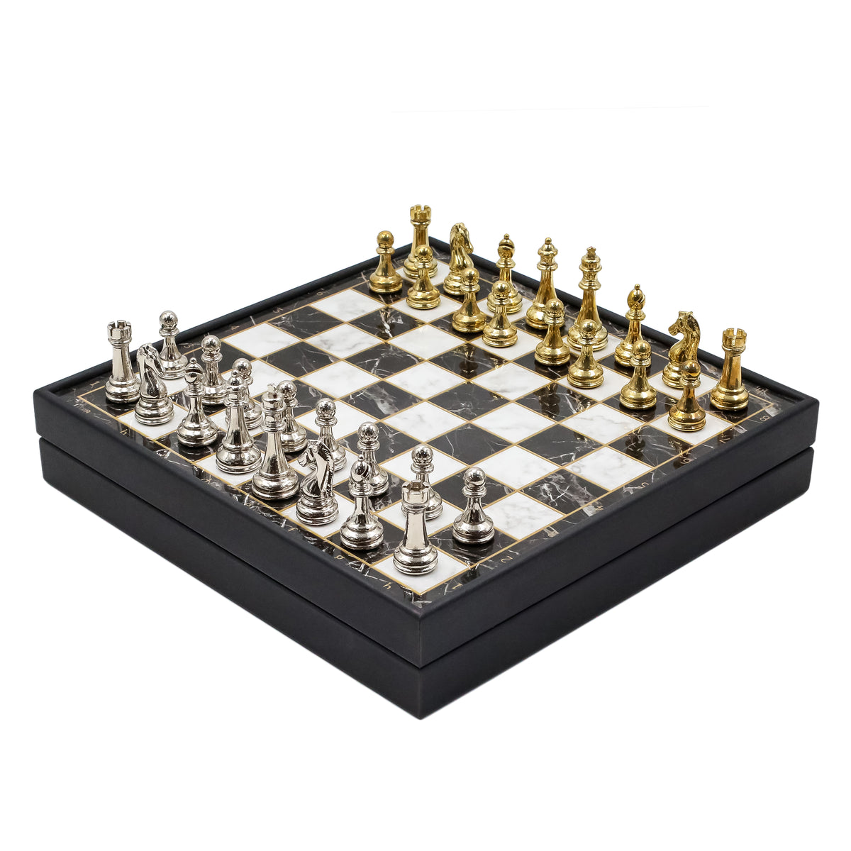 25 CM (10") Storage Chess Set with Metal Weighted Staunton Figures (Gold vs Silver)