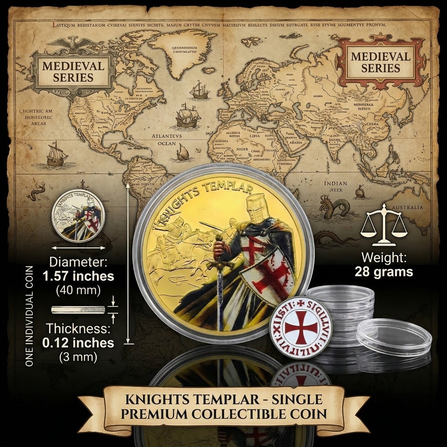 Knight Templar Collectible Coin – Medieval Warrior Metal Token – Inspirational Gift for Chess Lovers, Strategy Players & Collectors - Model 4