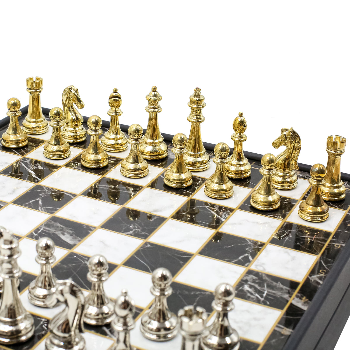 30 CM (12") Storage Chess Set with Metal Weighted Staunton Figures (Gold vs Silver)