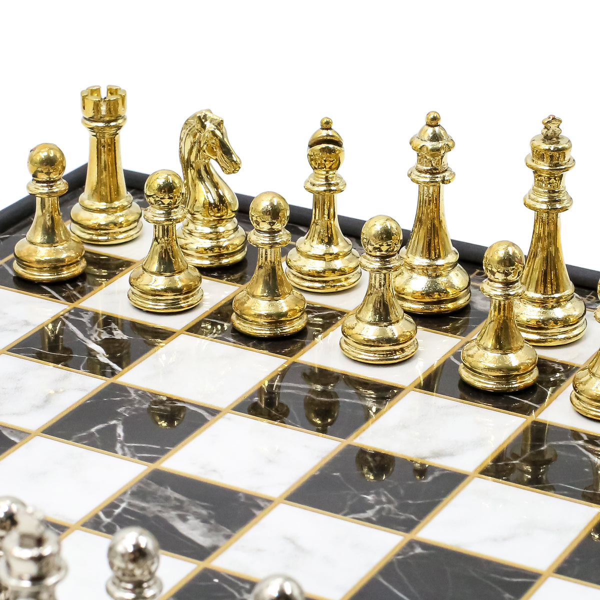 25 CM (10") Storage Chess Set with Metal Weighted Staunton Figures (Gold vs Silver)