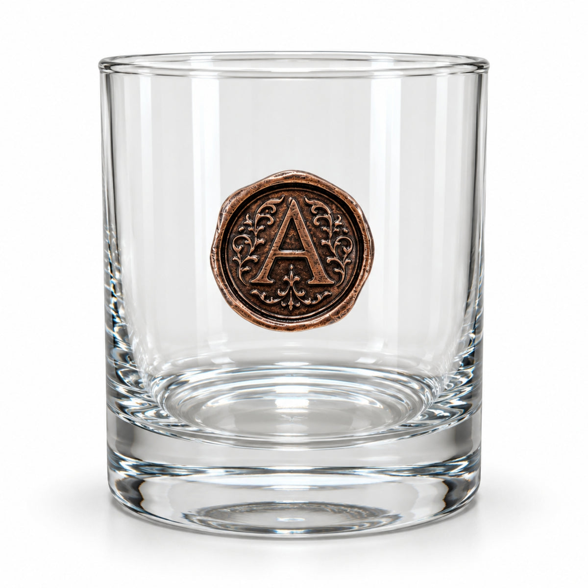 Personalised Monogram Whisky Glass with Antique Bronze Finish Metal Initial