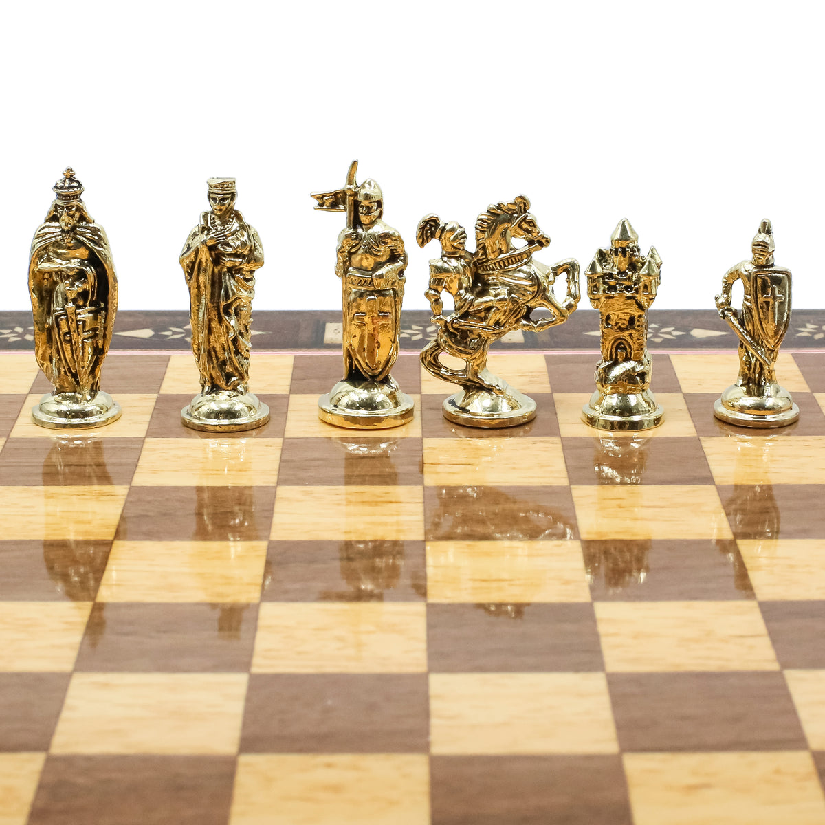 Handmade Inlay Chess Set with Drawer Storage 30 CM (12") - Die Cast Metal Pieces | Ottoman vs Byzantine War Themed