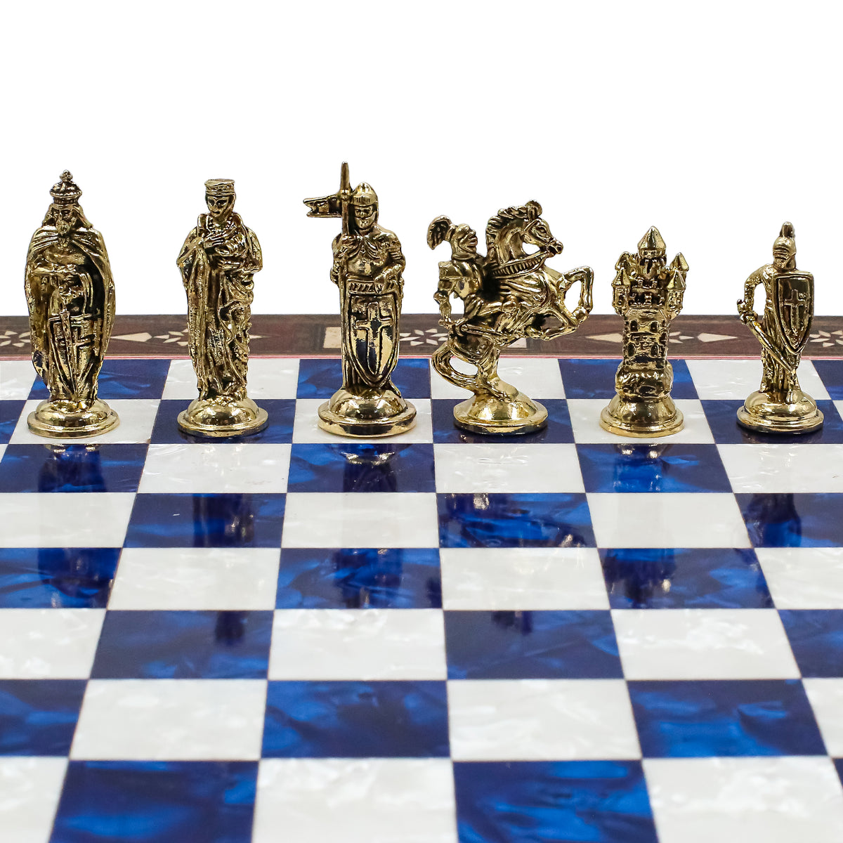 Handmade Inlay Chess Set with Drawer Storage 30 CM (12") - Die Cast Metal Pieces | Ottoman vs Byzantine War Themed