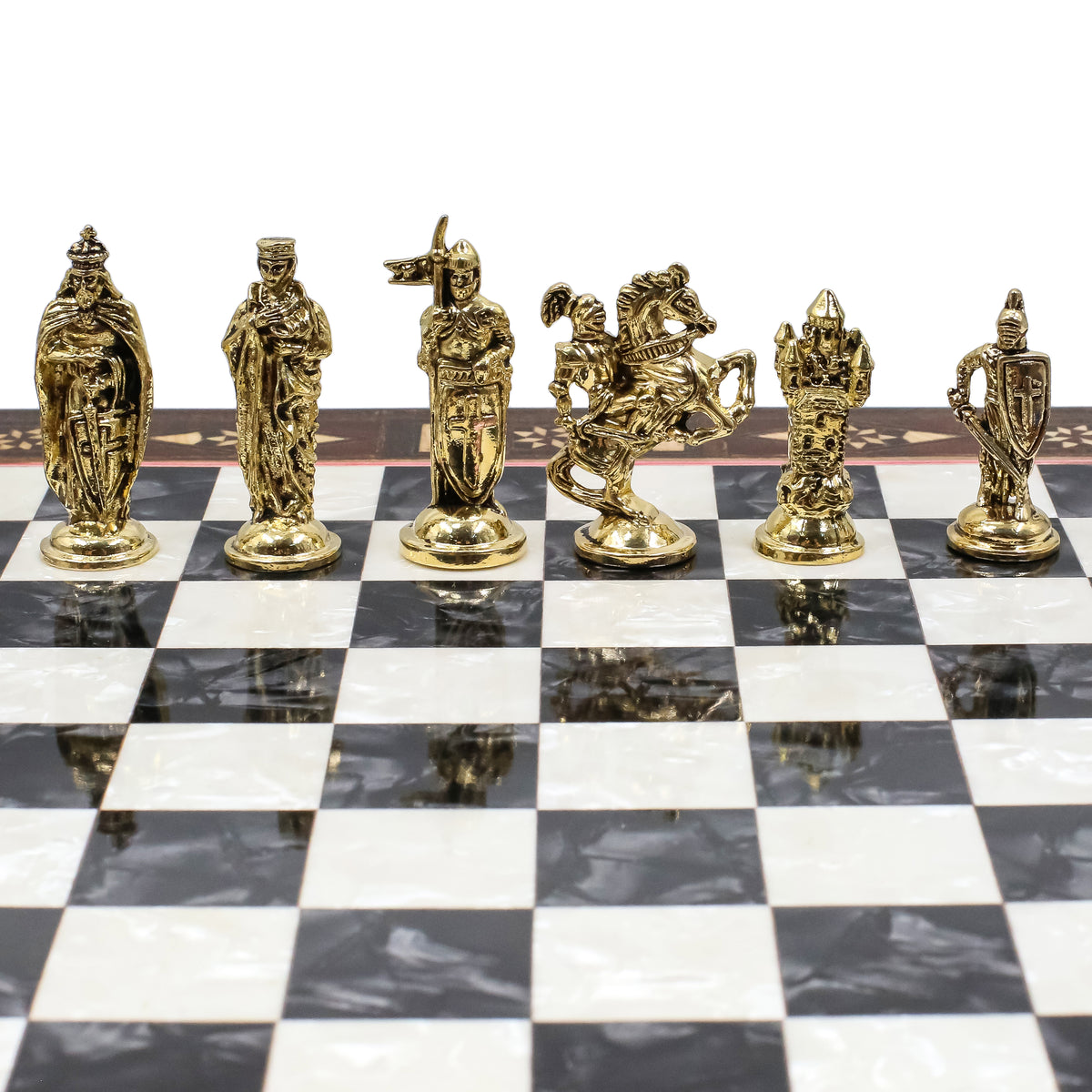 Handmade Inlay Chess Set with Drawer Storage 30 CM (12") - Die Cast Metal Pieces | Ottoman vs Byzantine War Themed