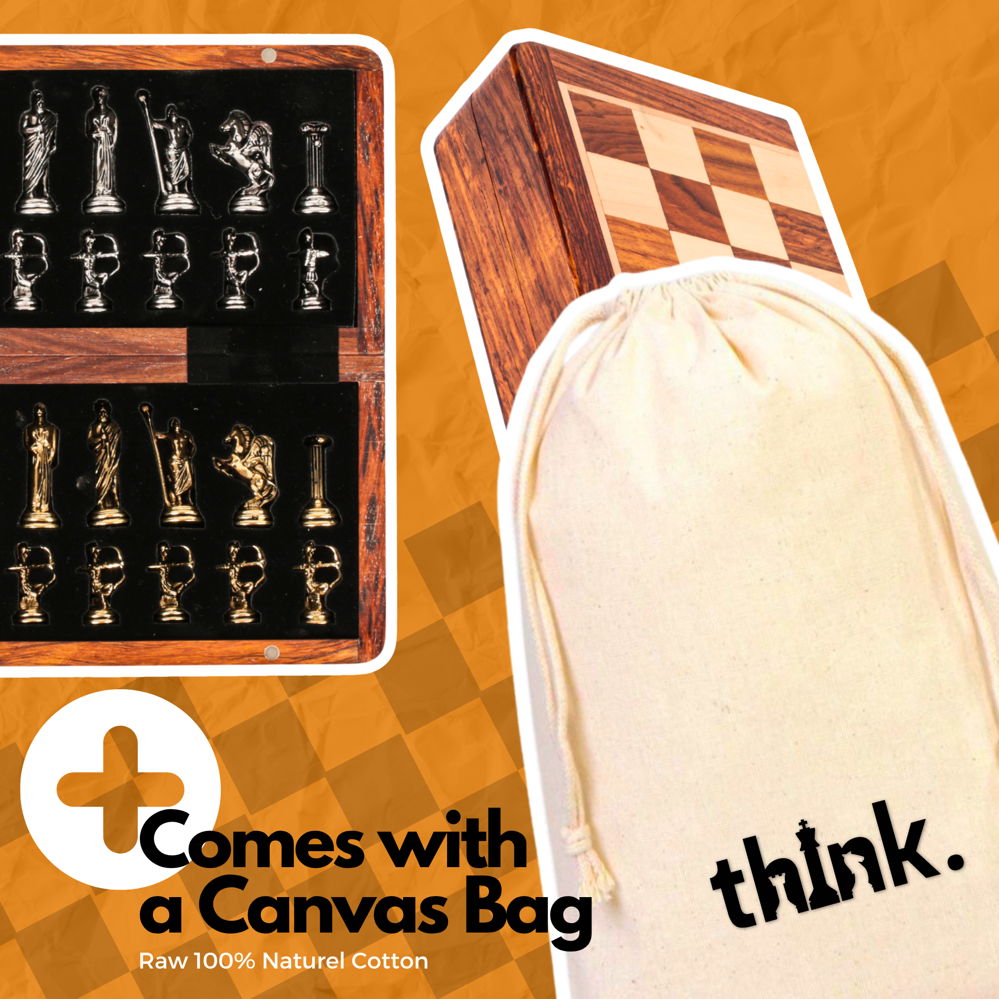 10 Inch Solid Wood Chess Set with Historical Themed Figures | Handmade Travel Chess Set
