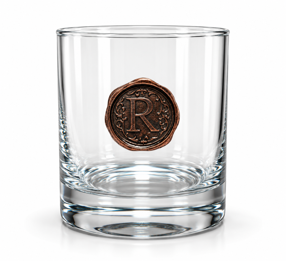 Personalised Monogram Whisky Glass with Antique Bronze Finish Metal Initial
