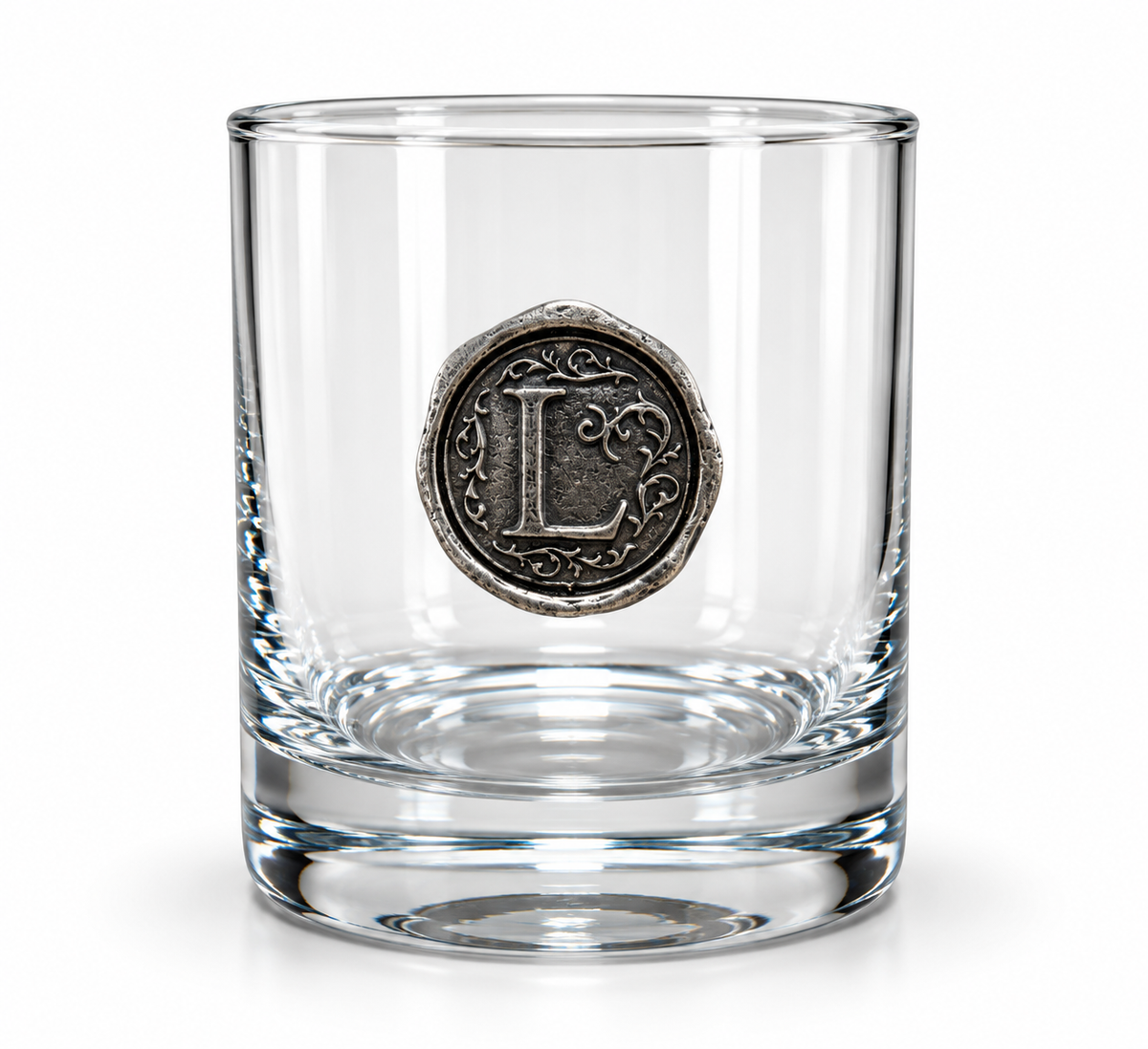Personalised Monogram Whisky Glass with Antique Silver Finish Metal Initial