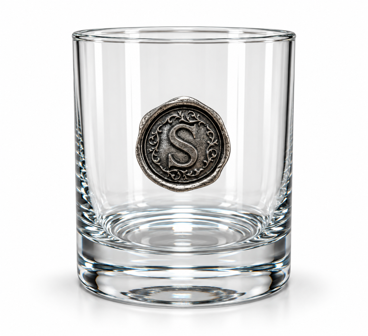 Personalised Monogram Whisky Glass with Antique Silver Finish Metal Initial