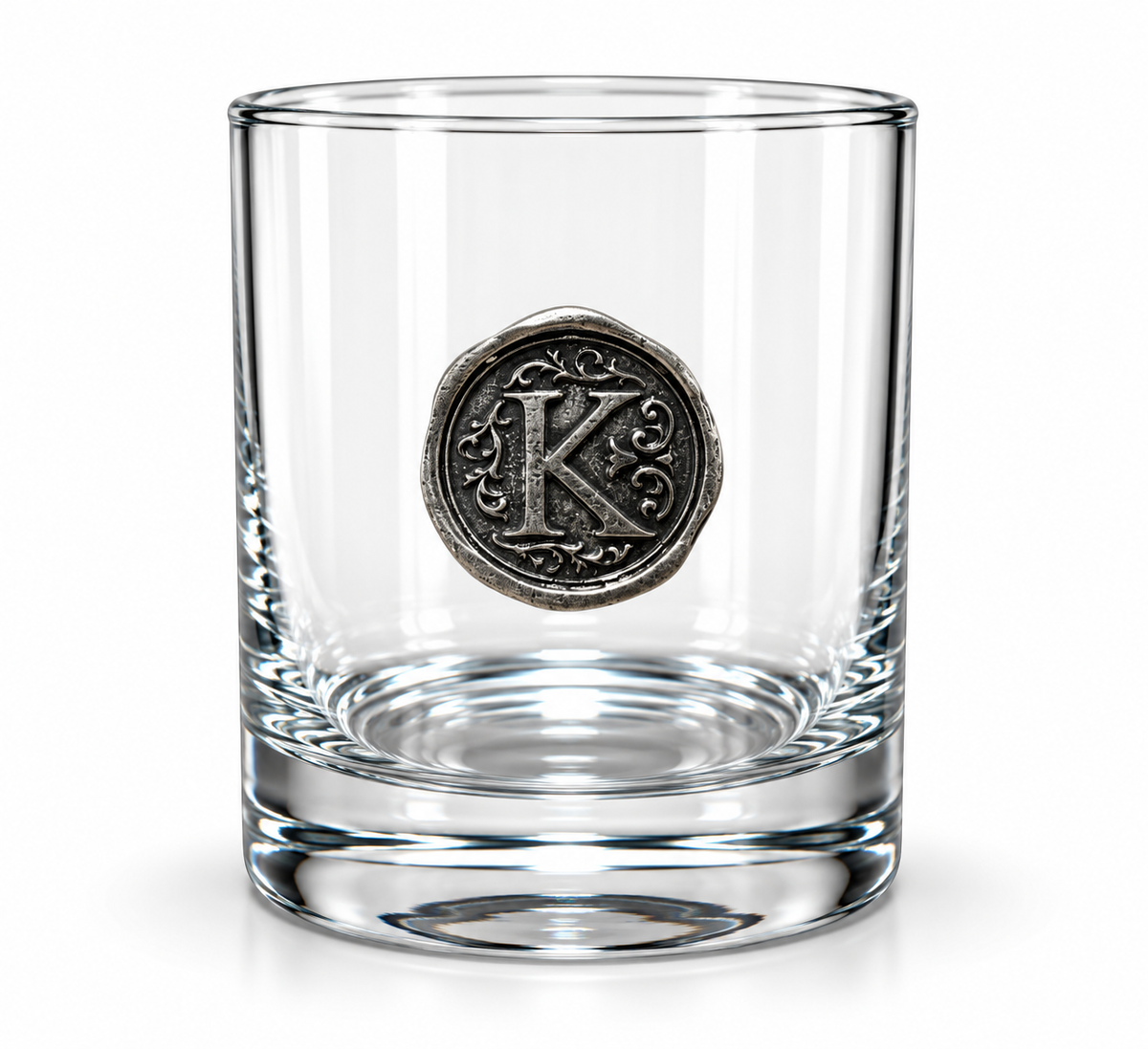 Personalised Monogram Whisky Glass with Antique Silver Finish Metal Initial