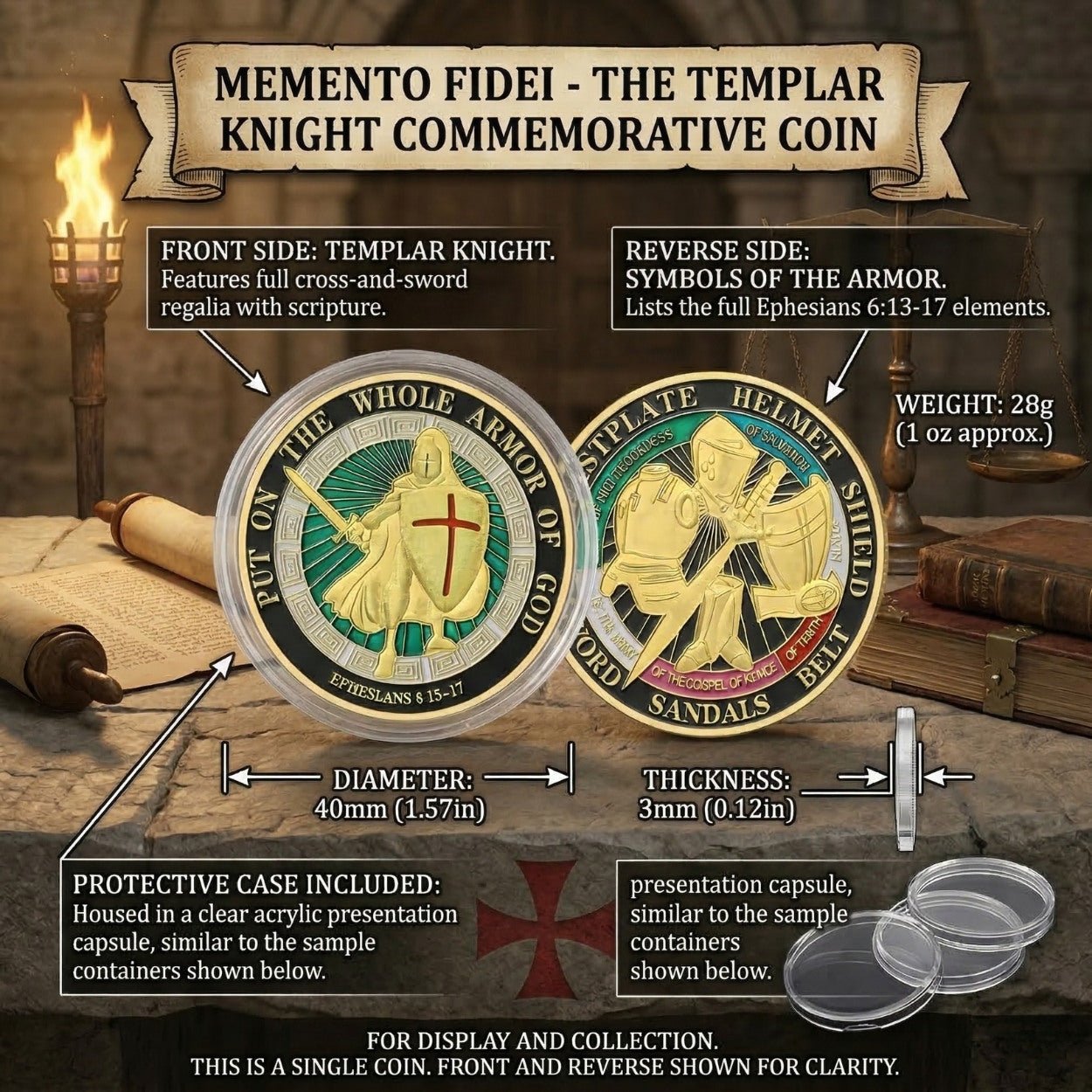 Knight Templar Collectible Coin – Medieval Warrior Metal Token – Inspirational Gift for Chess Lovers, Strategy Players & Collectors - Model 1 - Cooper Chess