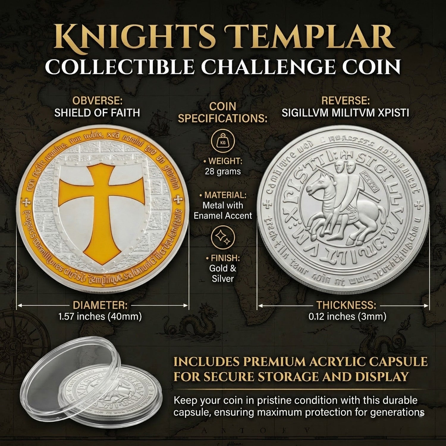 Knight Templar Collectible Coin – Medieval Warrior Metal Token – Inspirational Gift for Chess Lovers, Strategy Players & Collectors - Model 3 - Cooper Chess