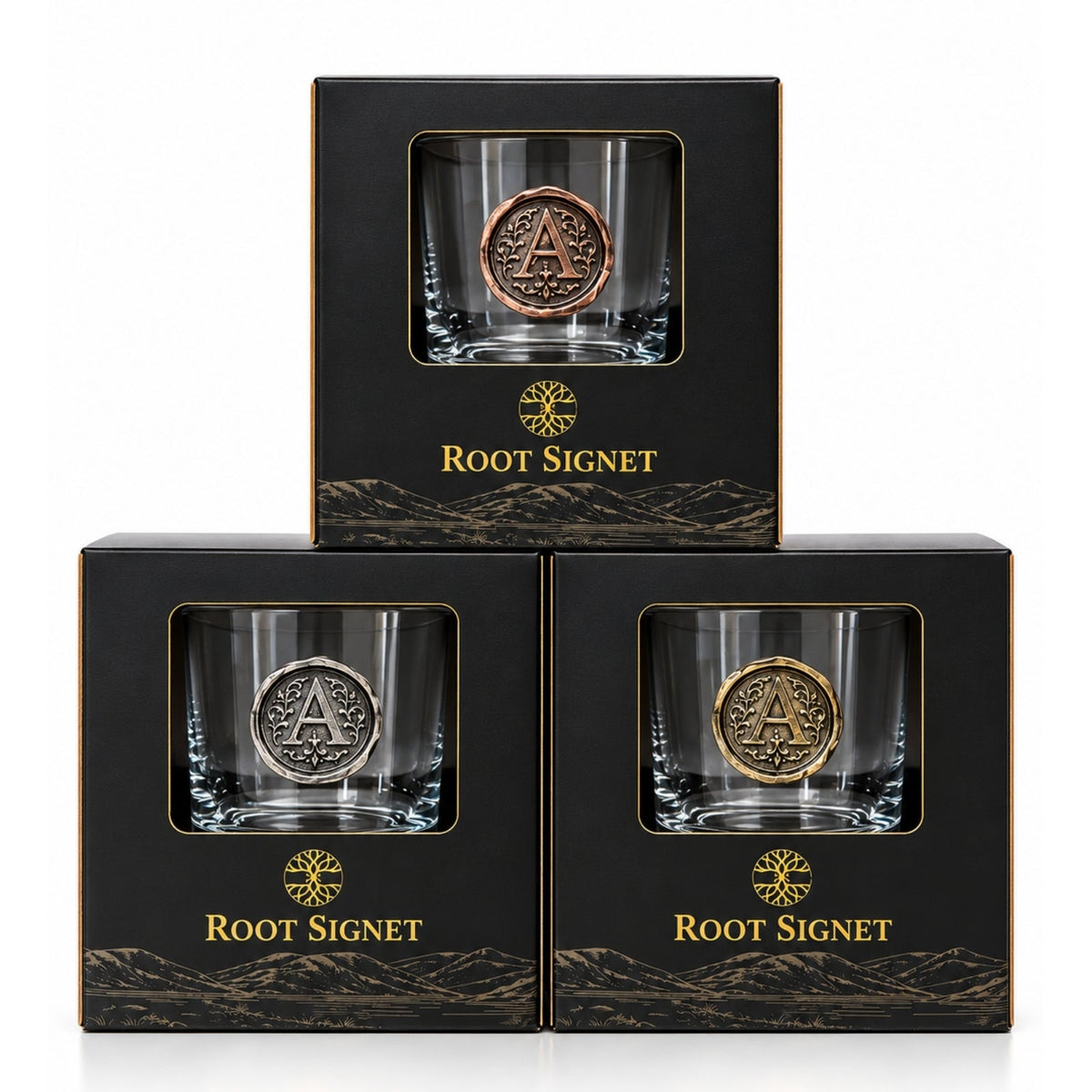 Personalised Monogram Whisky Glass with Antique Bronze Finish Metal Initial - Cooper Chess