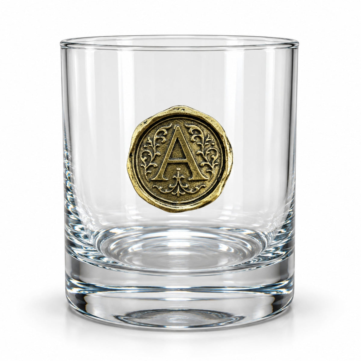 Personalised Monogram Whisky Glass with Antique Gold Finish Metal Initial - Cooper Chess