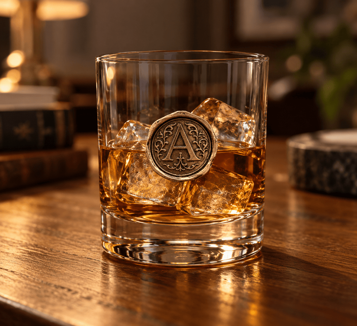 Personalised Monogram Whisky Glass with Antique Gold Finish Metal Initial - Cooper Chess