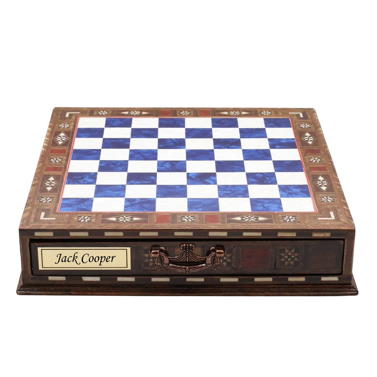 Handmade Inlay Chess Set with Drawer Storage 30 CM (12") - Die Cast Metal Pieces | Troy War Themed