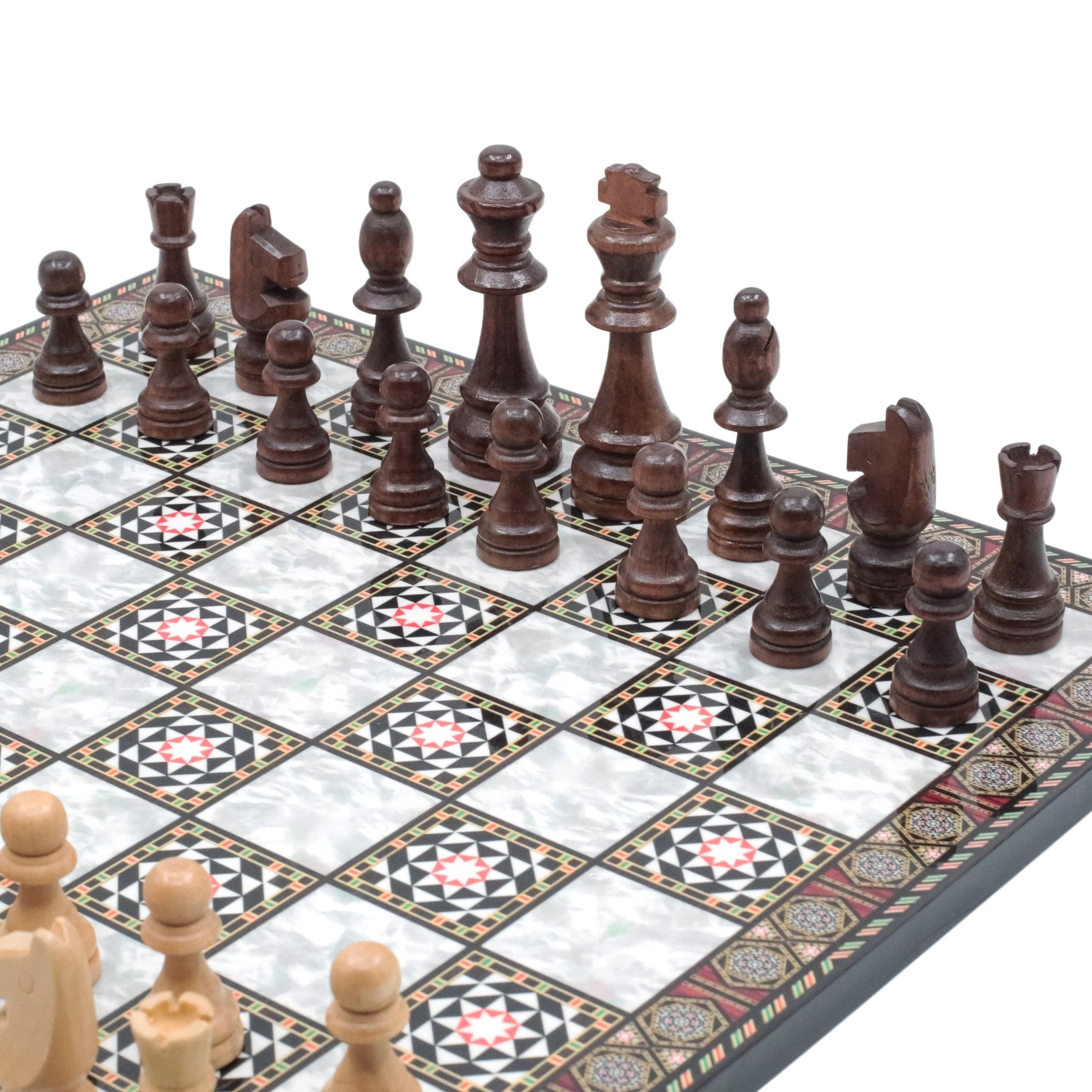 Wooden Chess Set | Marble/Walnut/Mosaic Pattern – 30 cm (12 inch) - Cooper Chess