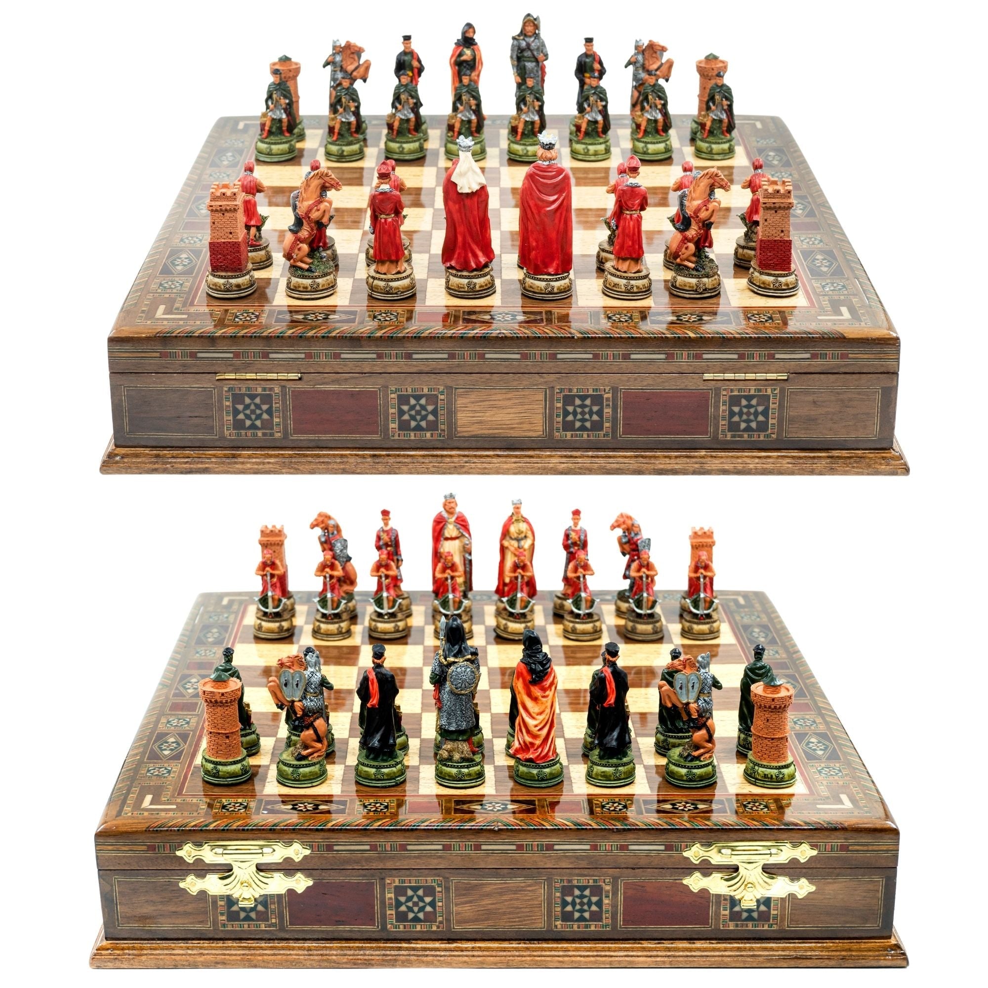 Handmade Inlay Storage Chess Set 38 CM (15") - Camelot King Arthur Pieces - Cooper Chess