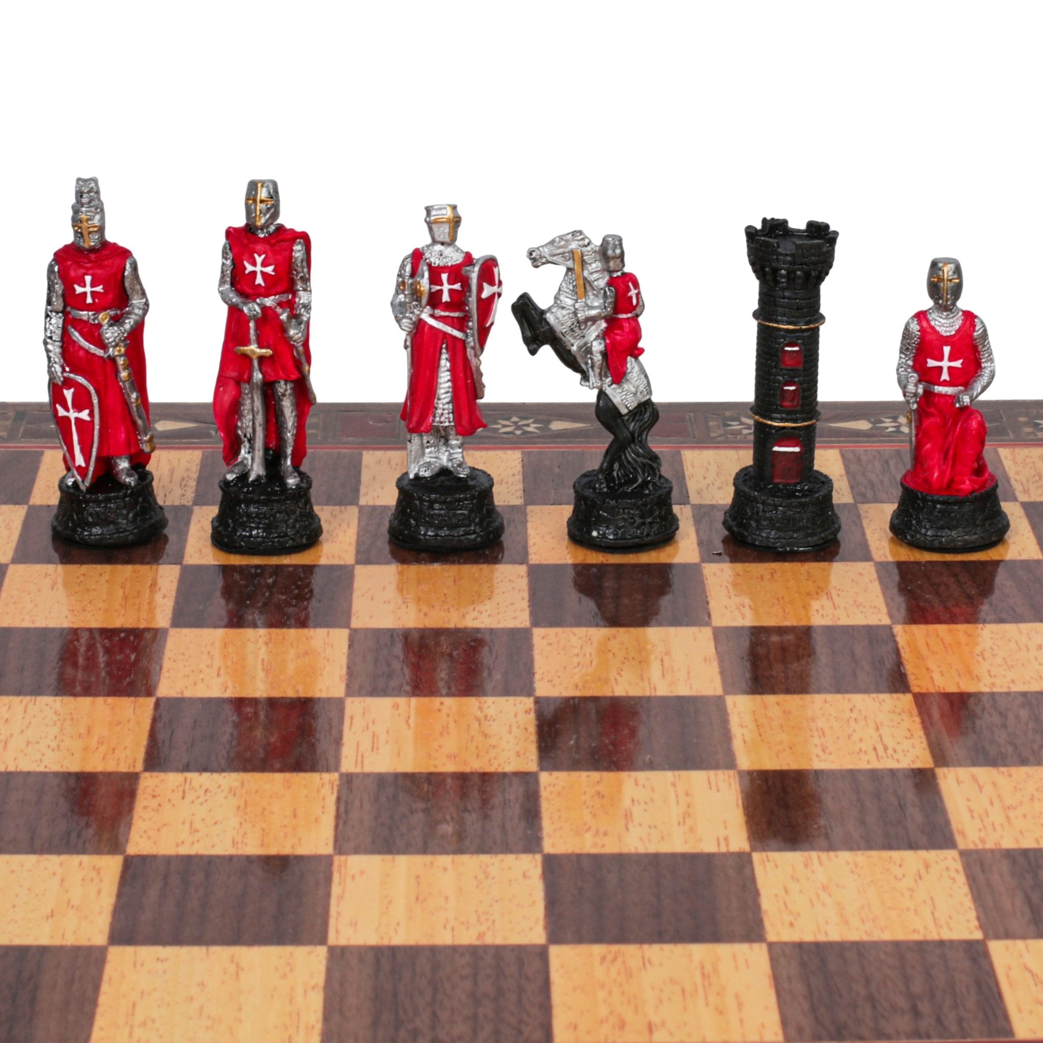 Handmade Inlay Storage Chess Set 38 CM (15") - Ottoman vs Black Crusaders Pieces - Cooper Chess