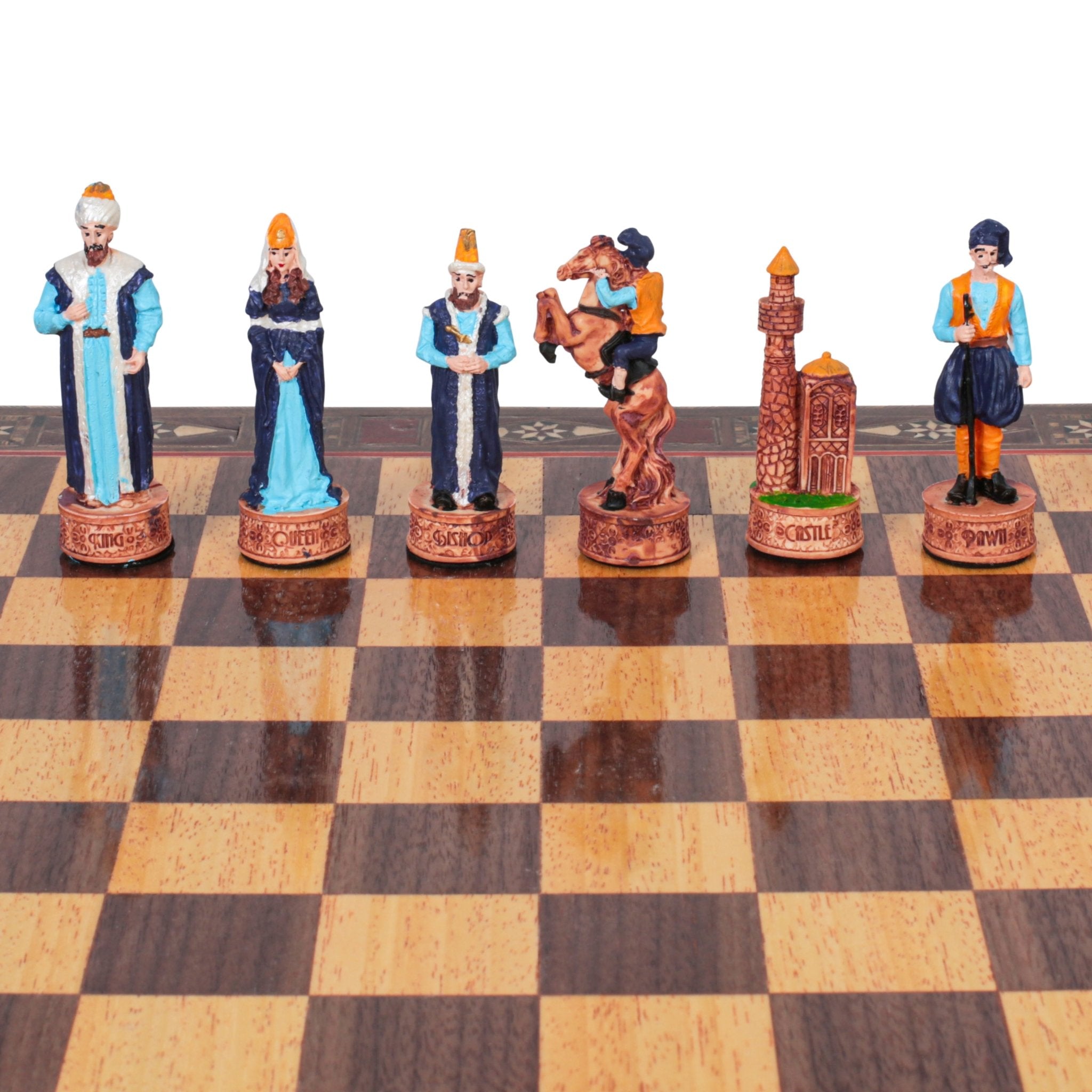 Handmade Inlay Storage Chess Set 38 CM (15") - Ottoman vs Black Crusaders Pieces - Cooper Chess