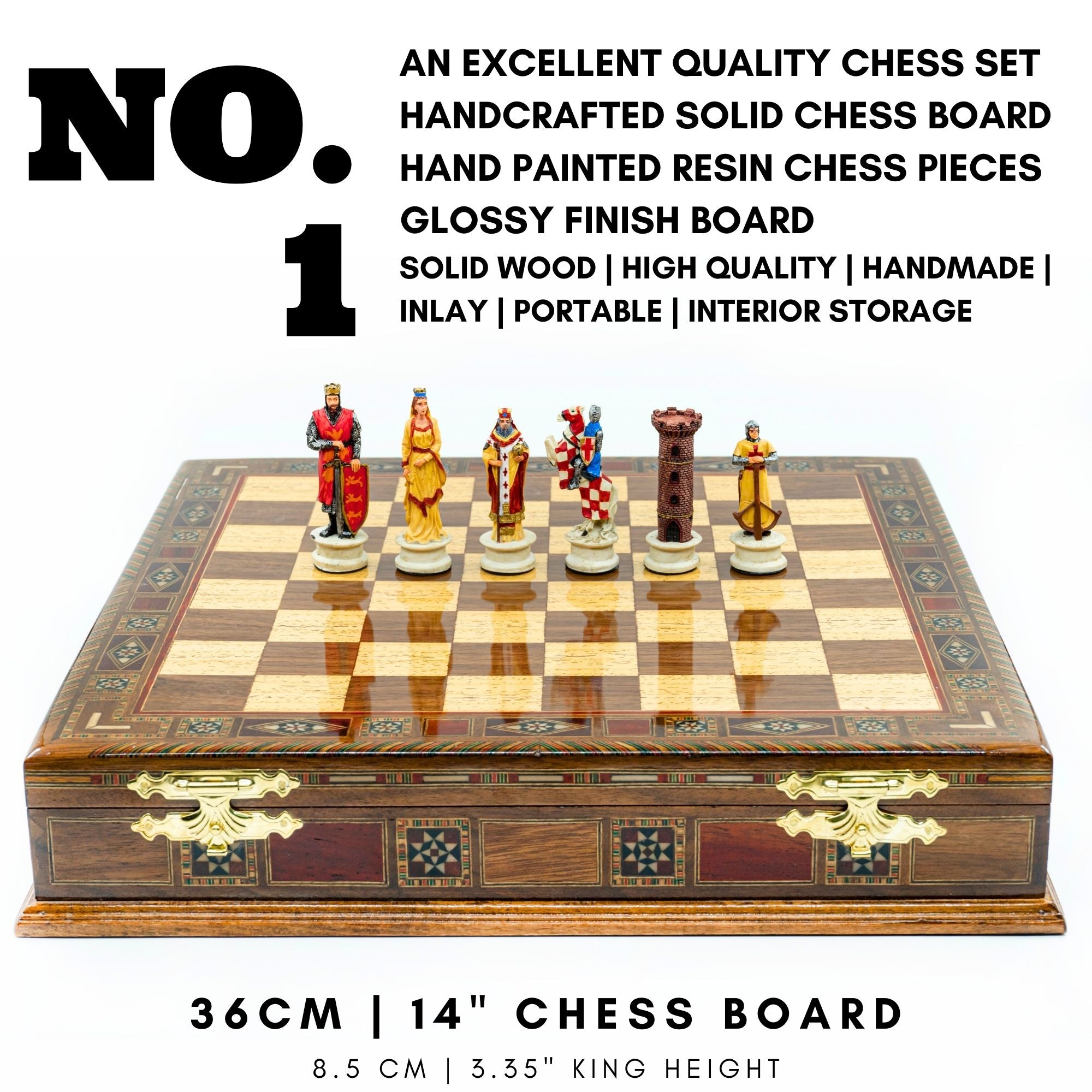 Handmade Inlay Storage Chess Set 38 CM (15") - Arabs vs Crusaders Pieces - Cooper Chess