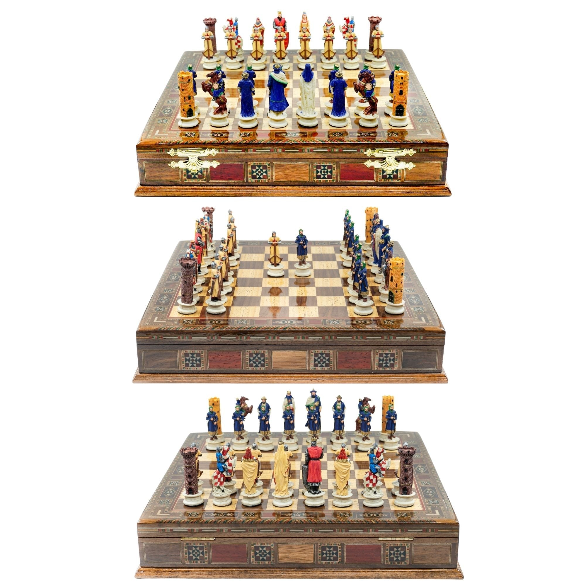 Handmade Inlay Storage Chess Set 38 CM (15") - Arabs vs Crusaders Pieces - Cooper Chess