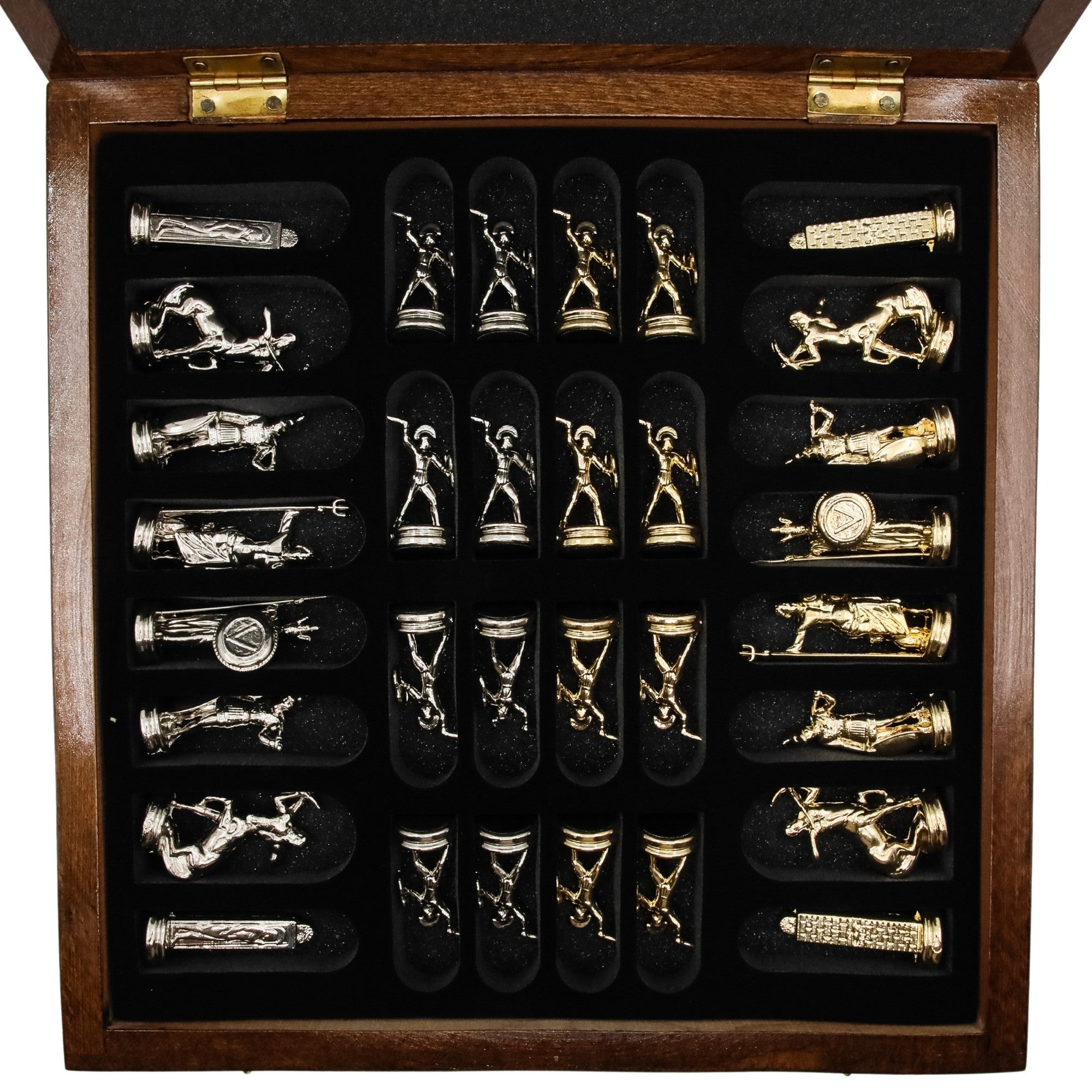 Handmade Inlay Storage Chess Set 38 CM (15") - Greek Poseidon Die Cast Metal Pieces - Cooper Chess