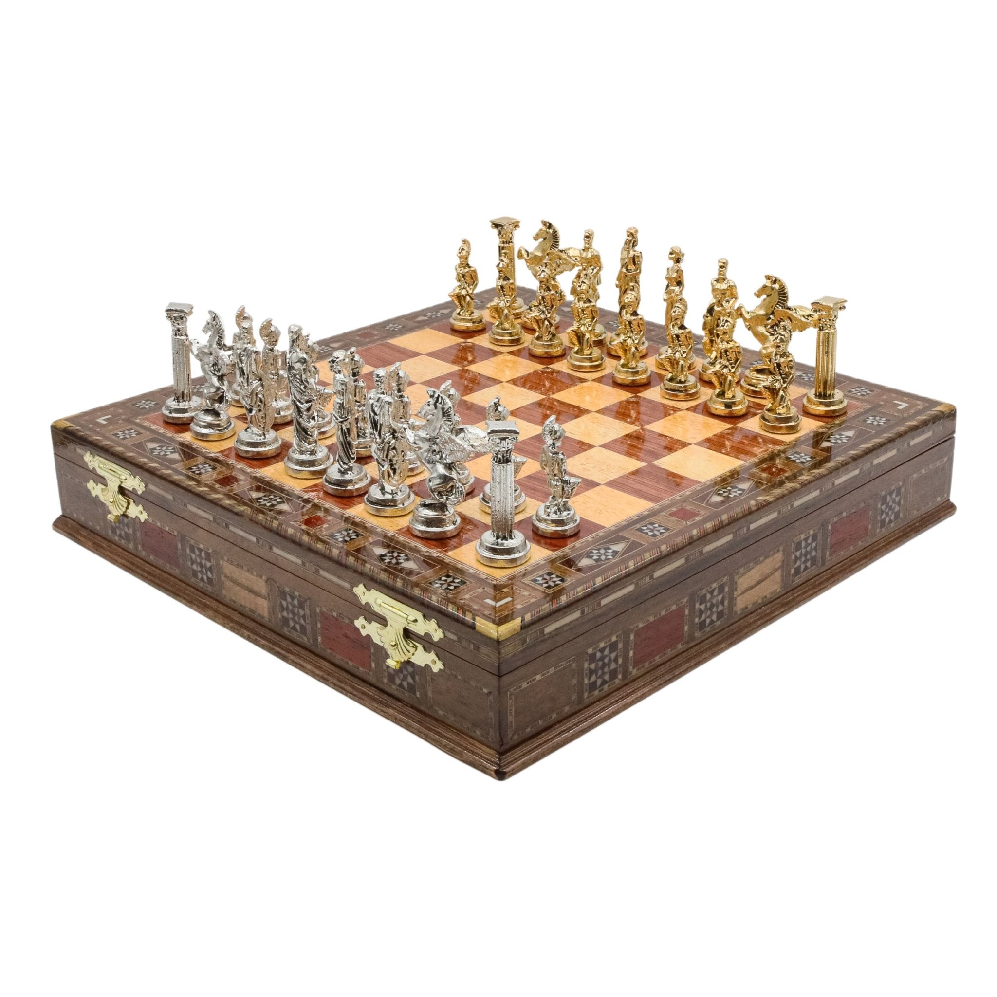 Handmade Inlay Storage Chess Set 38 CM (15") - Mythology Pegasus Die Cast Metal Pieces - Cooper Chess