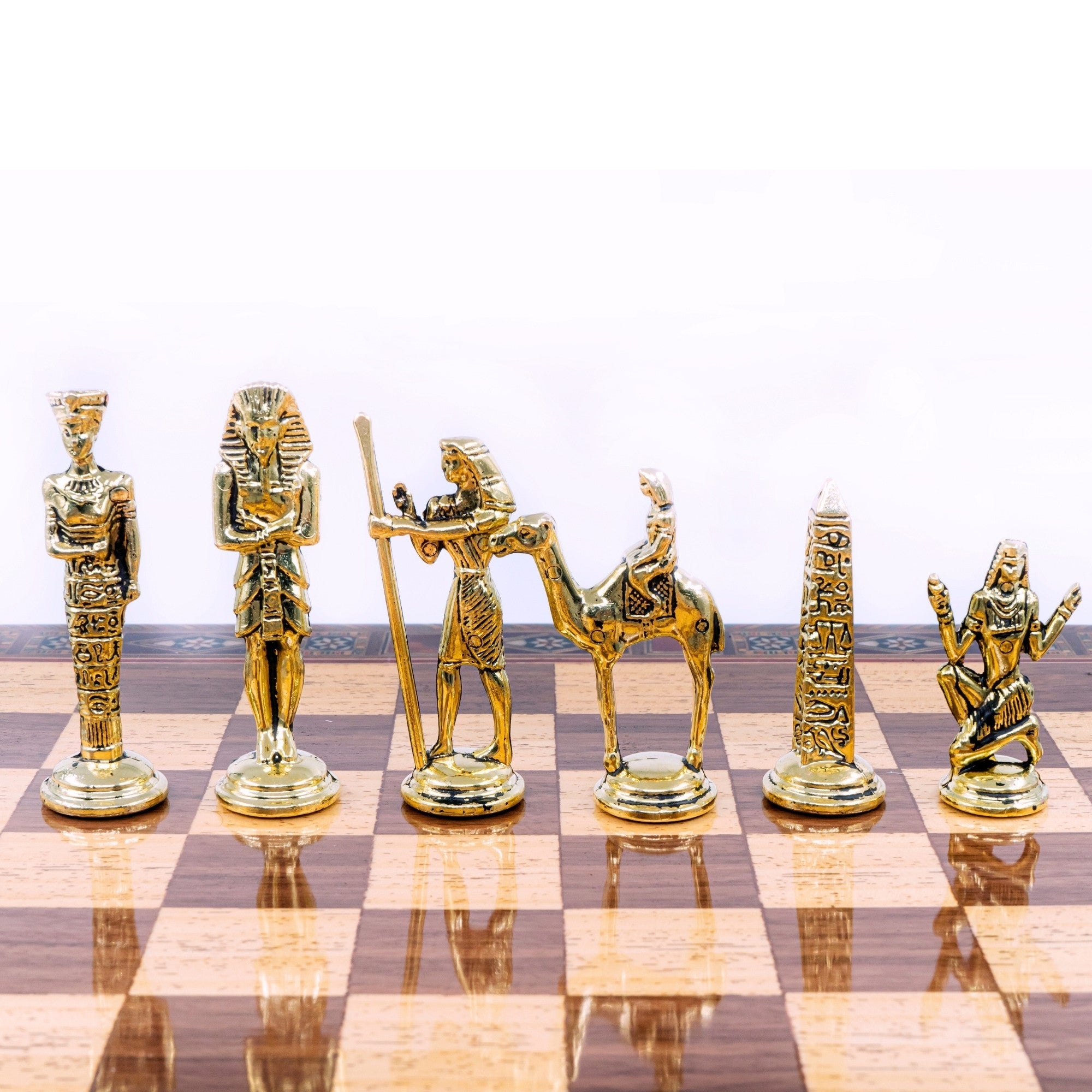 Handmade Inlay Storage Chess Set 38 CM (15") - Egyptian Cleopatra Die Cast Metal Pieces - Cooper Chess