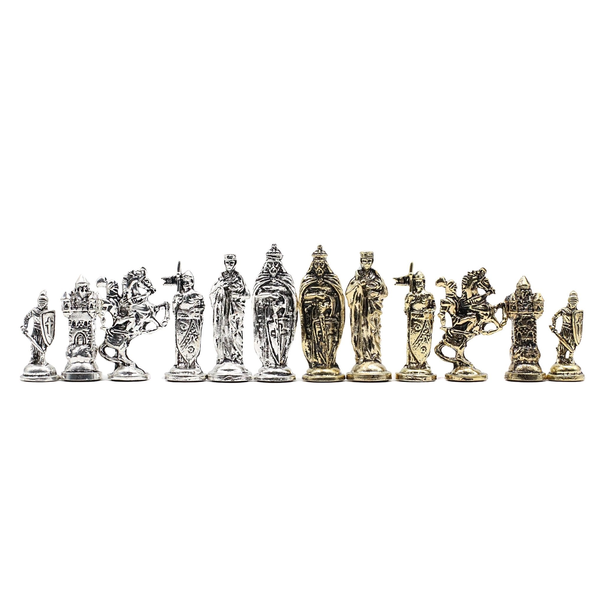 Handmade Inlay Storage Chess Set 38 CM (15") - Medieval British Die Cast Metal Pieces - Cooper Chess