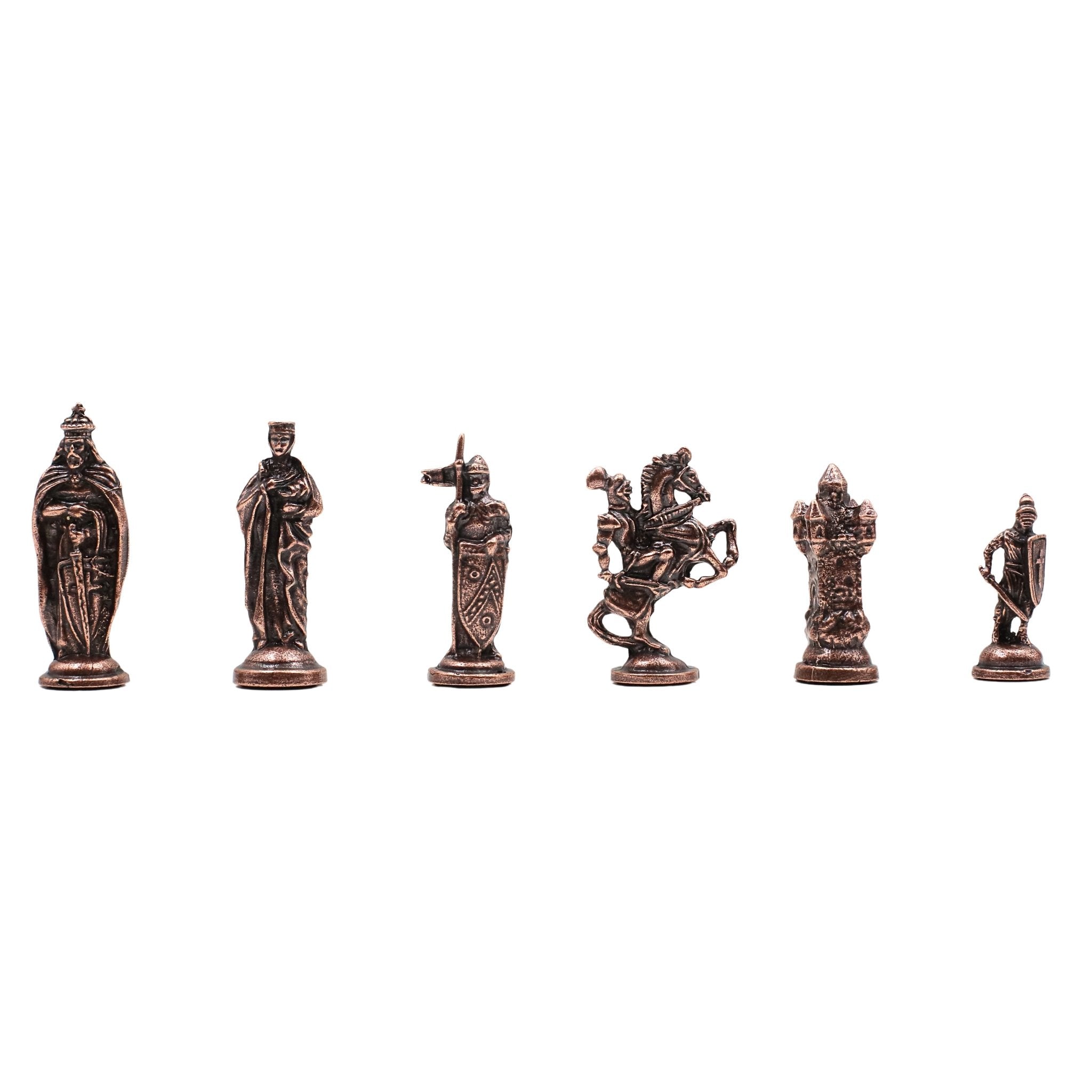 Handmade Inlay Storage Chess Set 38 CM (15") - Vintage Medieval British Die Cast Metal Pieces - Cooper Chess