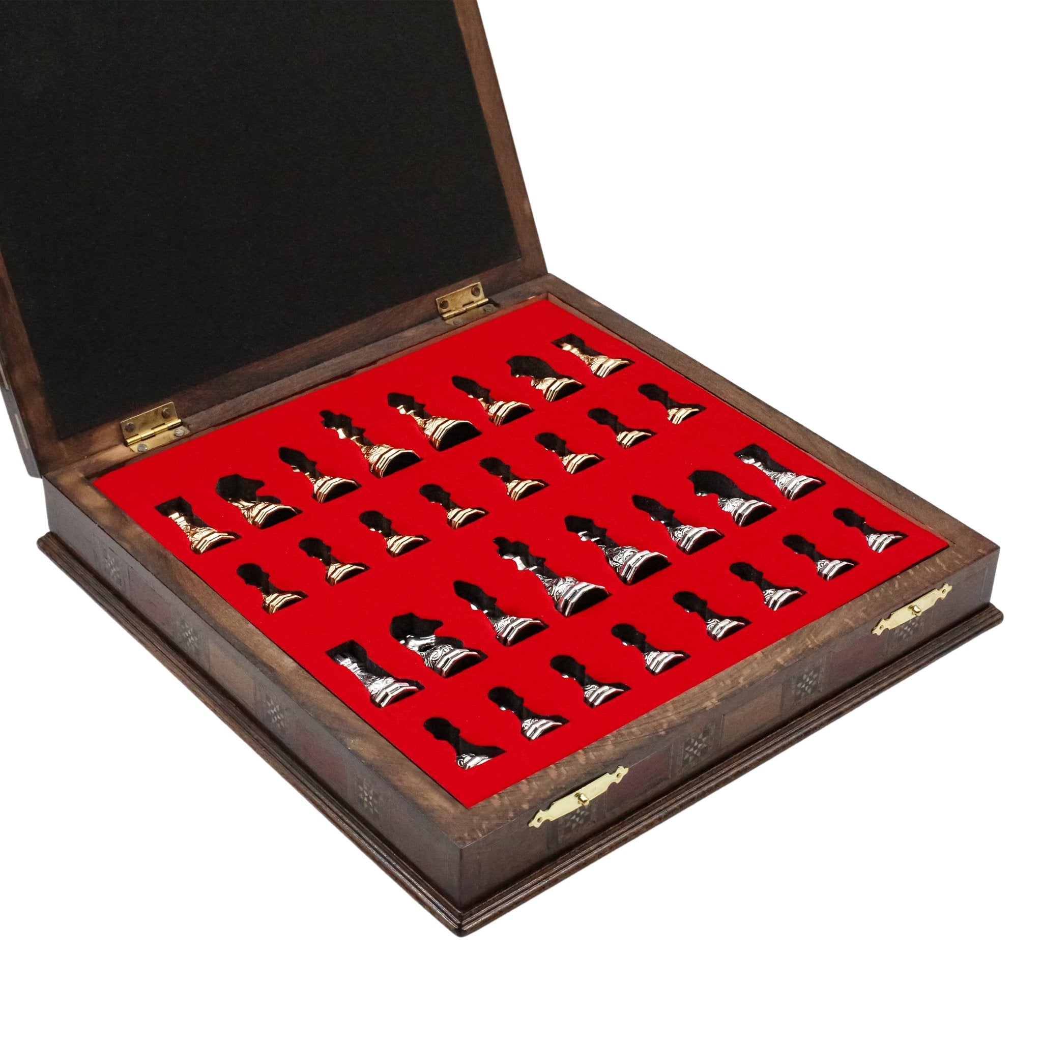 Handmade Inlay Storage Chess Set 38 CM (15") - Crystal Gold Baroque Metal Figures - Cooper Chess