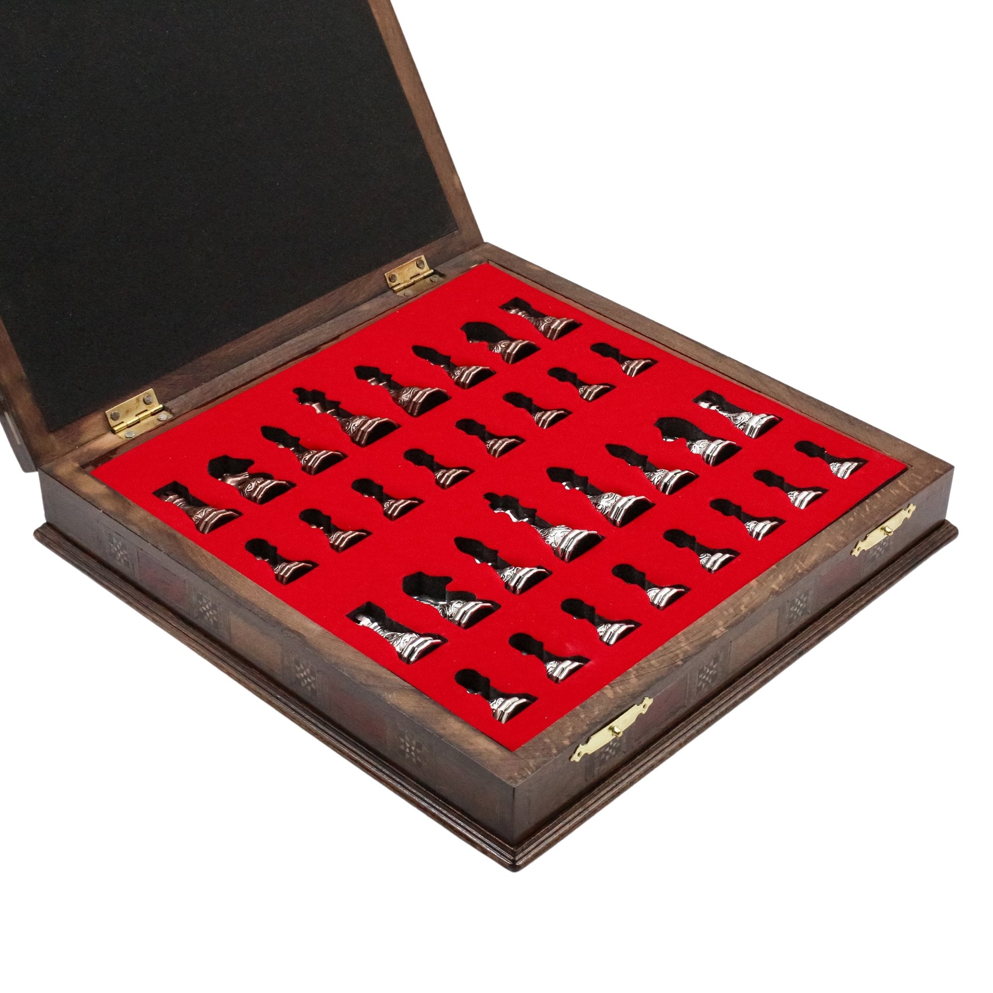 Handmade Inlay Storage Chess Set 38 CM (15") - Crystal Bronze Baroque Metal Figures - Cooper Chess