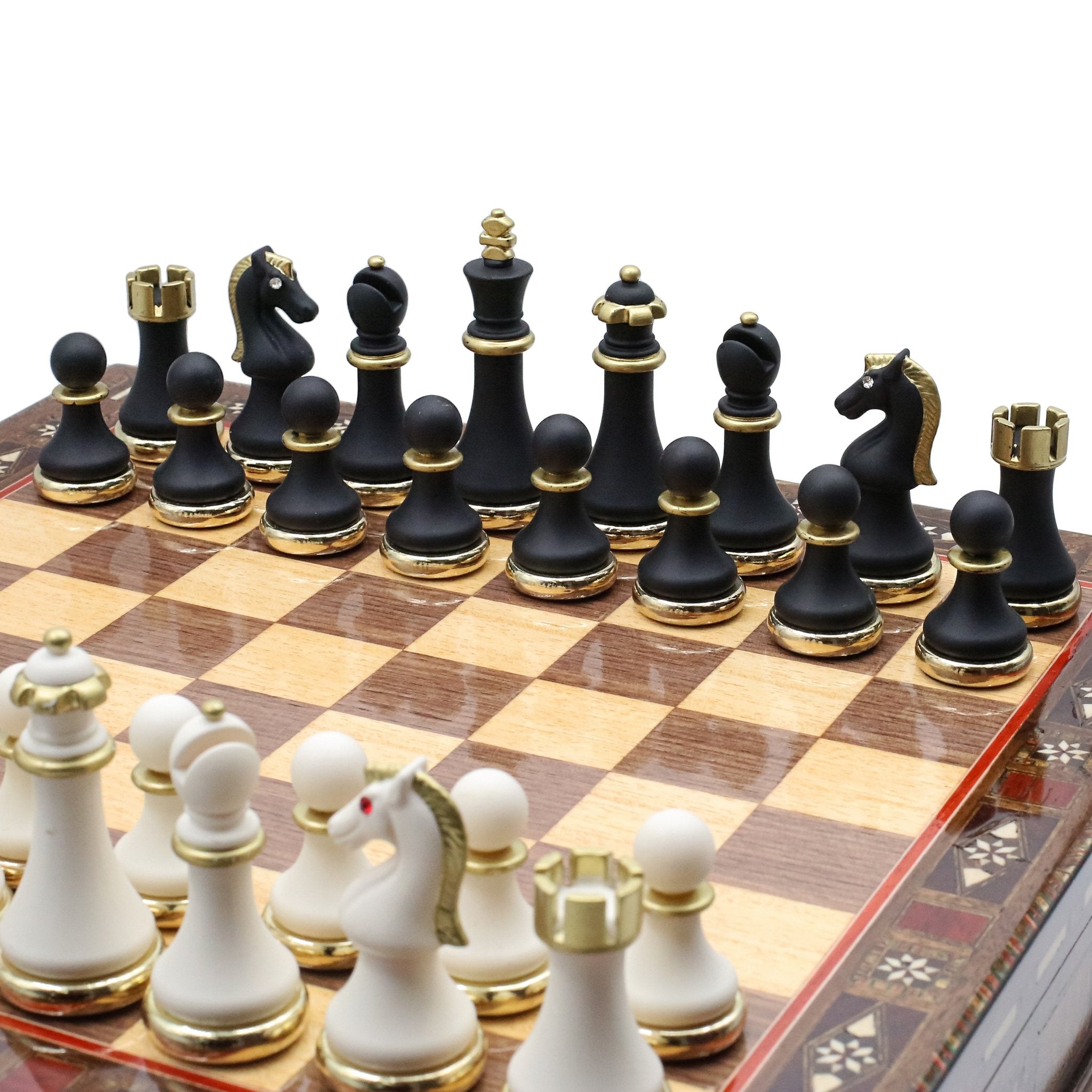 Handmade Inlay Storage Chess Set 38 CM (15") - Soft Touch Metal Figures - Cooper Chess
