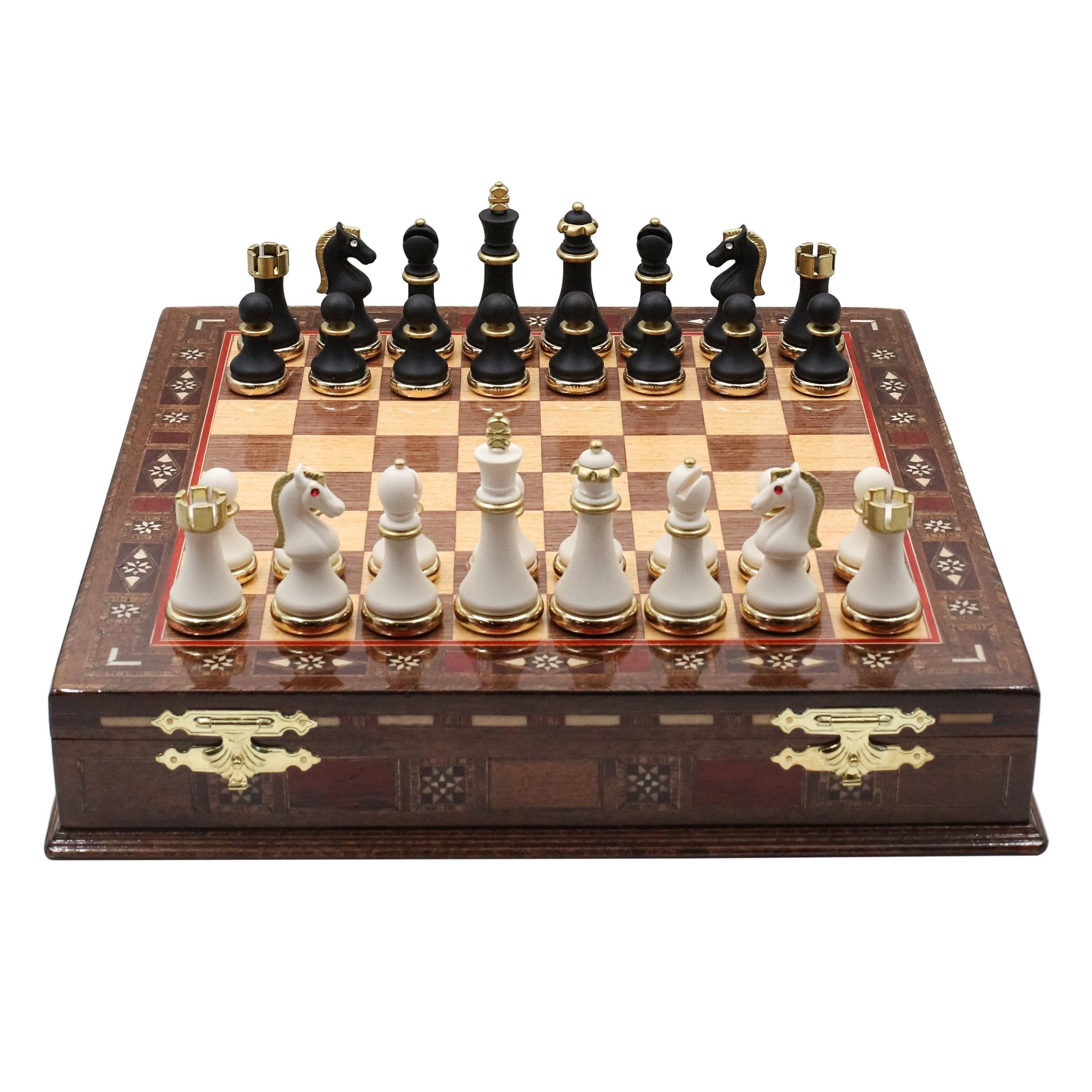 Handmade Inlay Storage Chess Set 38 CM (15") - Soft Touch Metal Figures - Cooper Chess