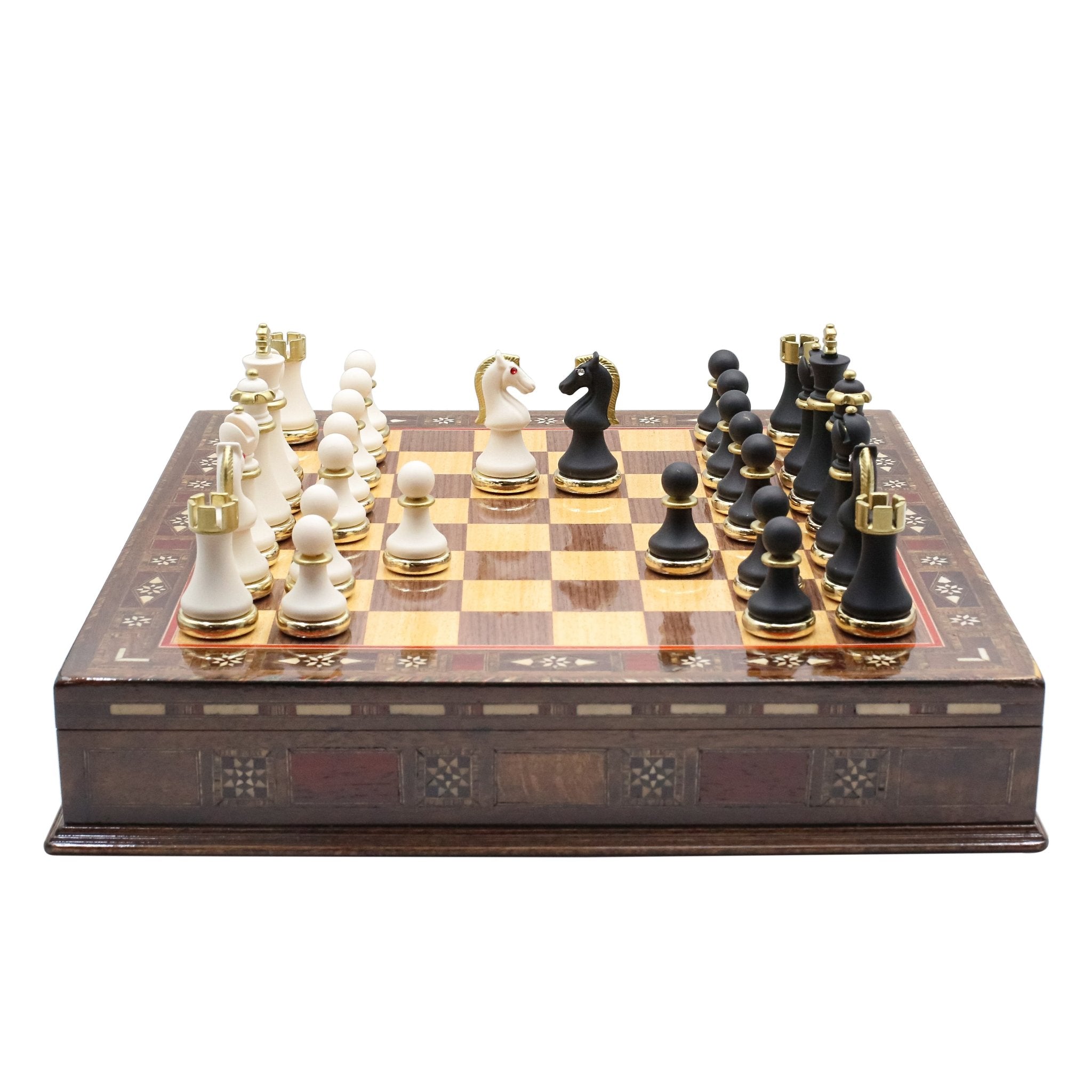 Handmade Inlay Storage Chess Set 38 CM (15") - Soft Touch Metal Figures - Cooper Chess