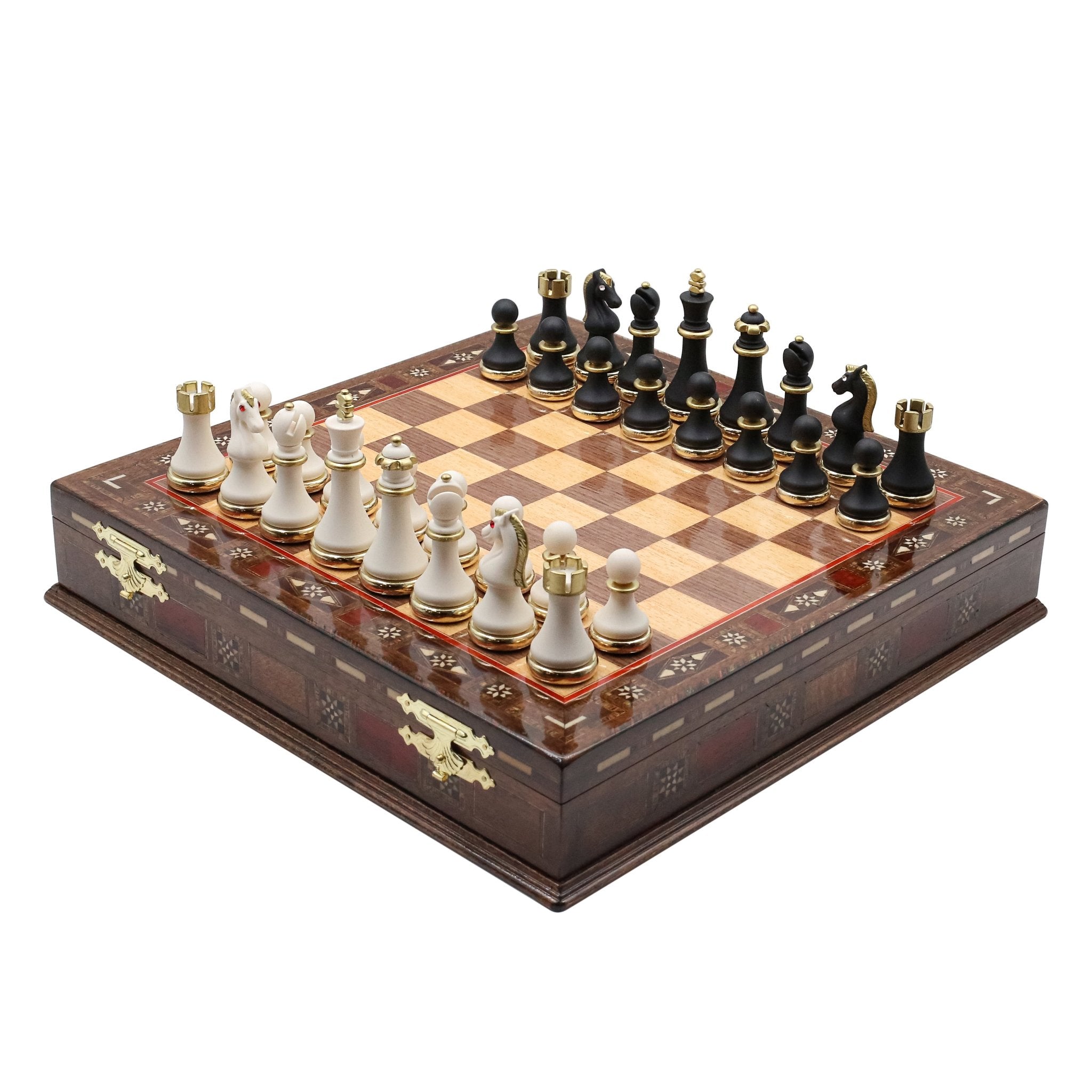 Handmade Inlay Storage Chess Set 38 CM (15") - Soft Touch Metal Figures - Cooper Chess