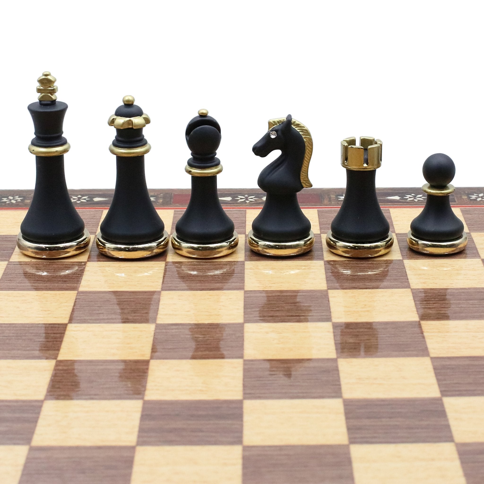Handmade Inlay Storage Chess Set 38 CM (15") - Soft Touch Metal Figures - Cooper Chess