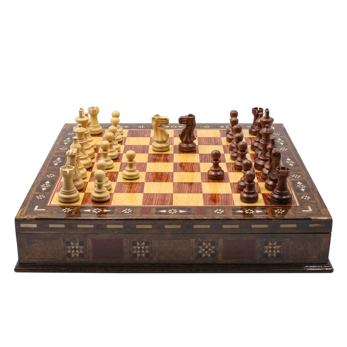 Handmade Inlay Storage Chess Set 38 CM (15") - Weighted German Staunton Pieces w/ Extra Queens - Cooper Chess