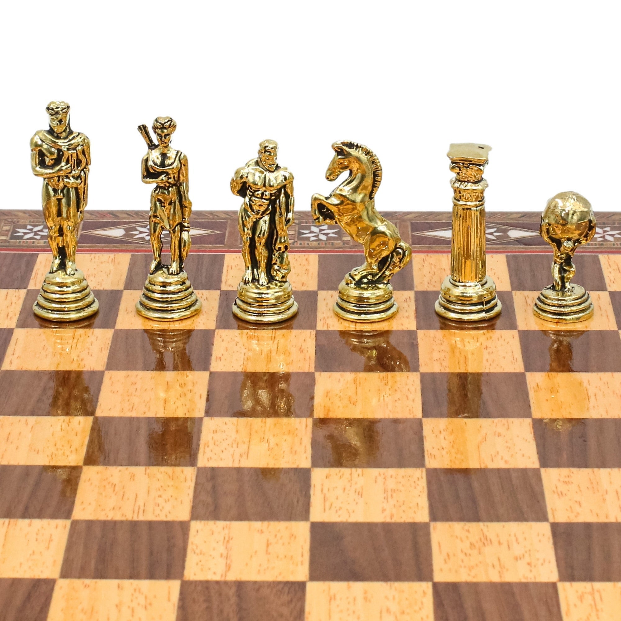 Handmade Inlay Storage Chess Set 30 CM (12") - Mythology Hercules Die Cast Metal Pieces - Cooper Chess