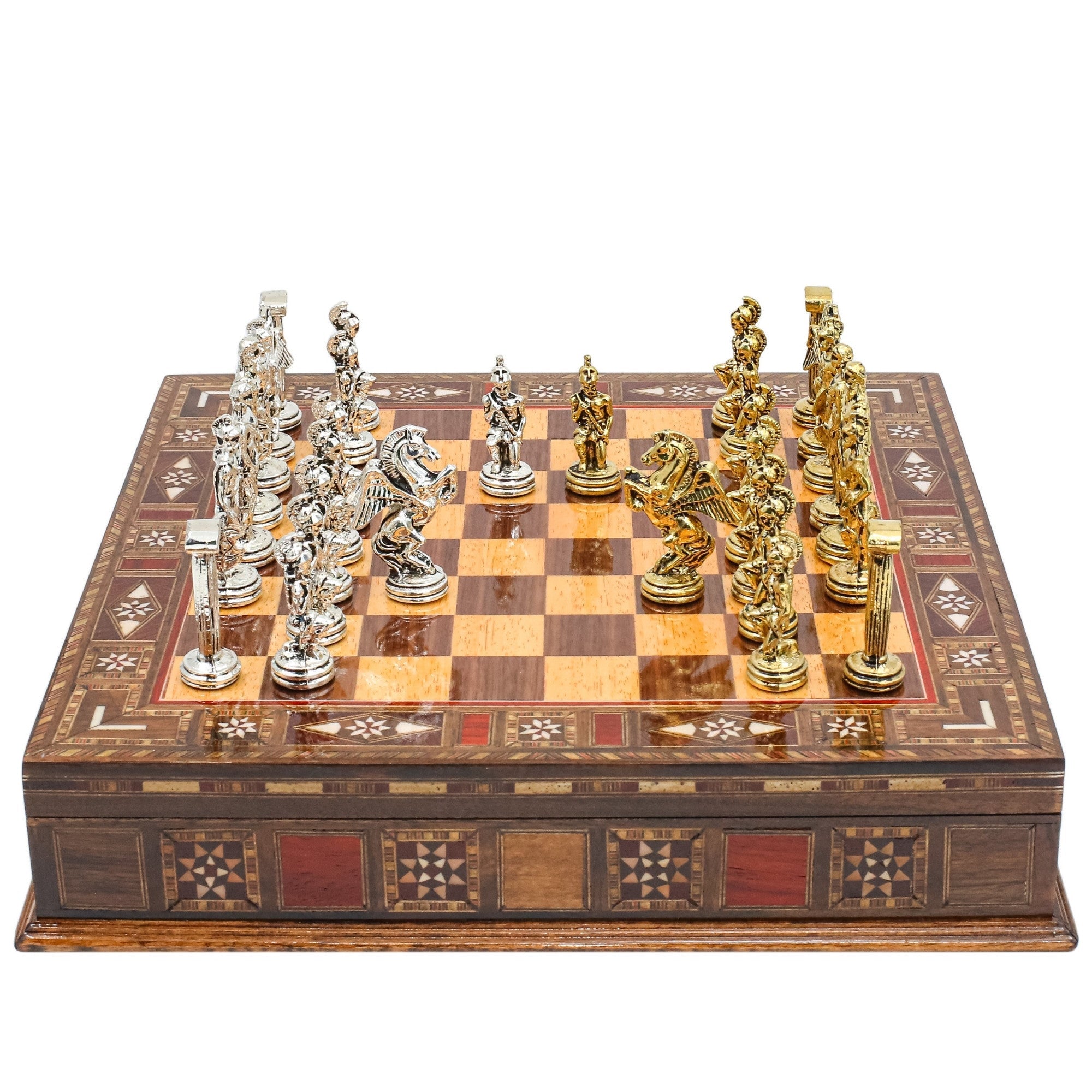 Handmade Inlay Storage Chess Set 30 CM (12") - Mythology Pegasus Die Cast Metal Pieces - Cooper Chess