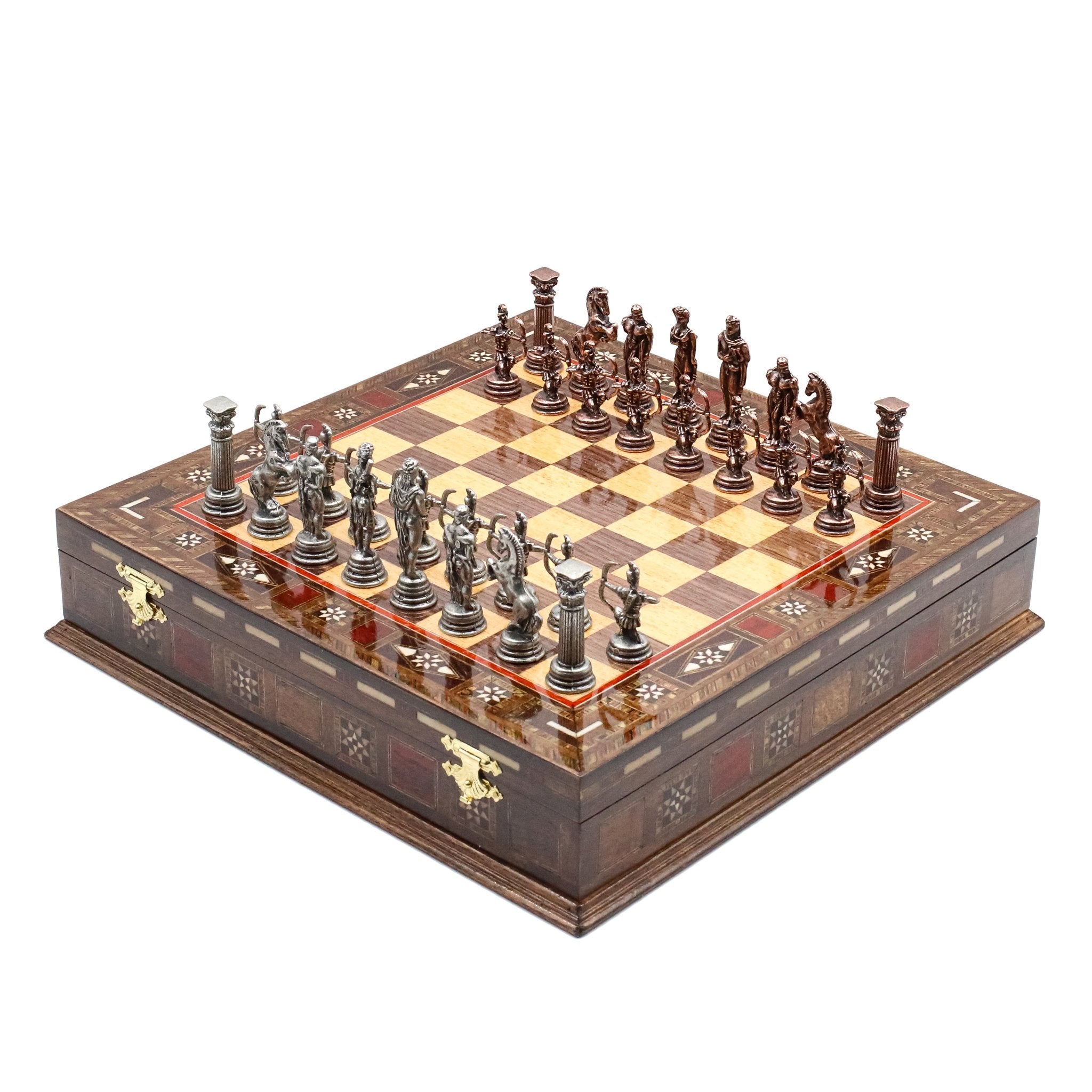 Handmade Inlay Storage Chess Set 30 CM (12") - Vintage Greek Archer - Cooper Chess