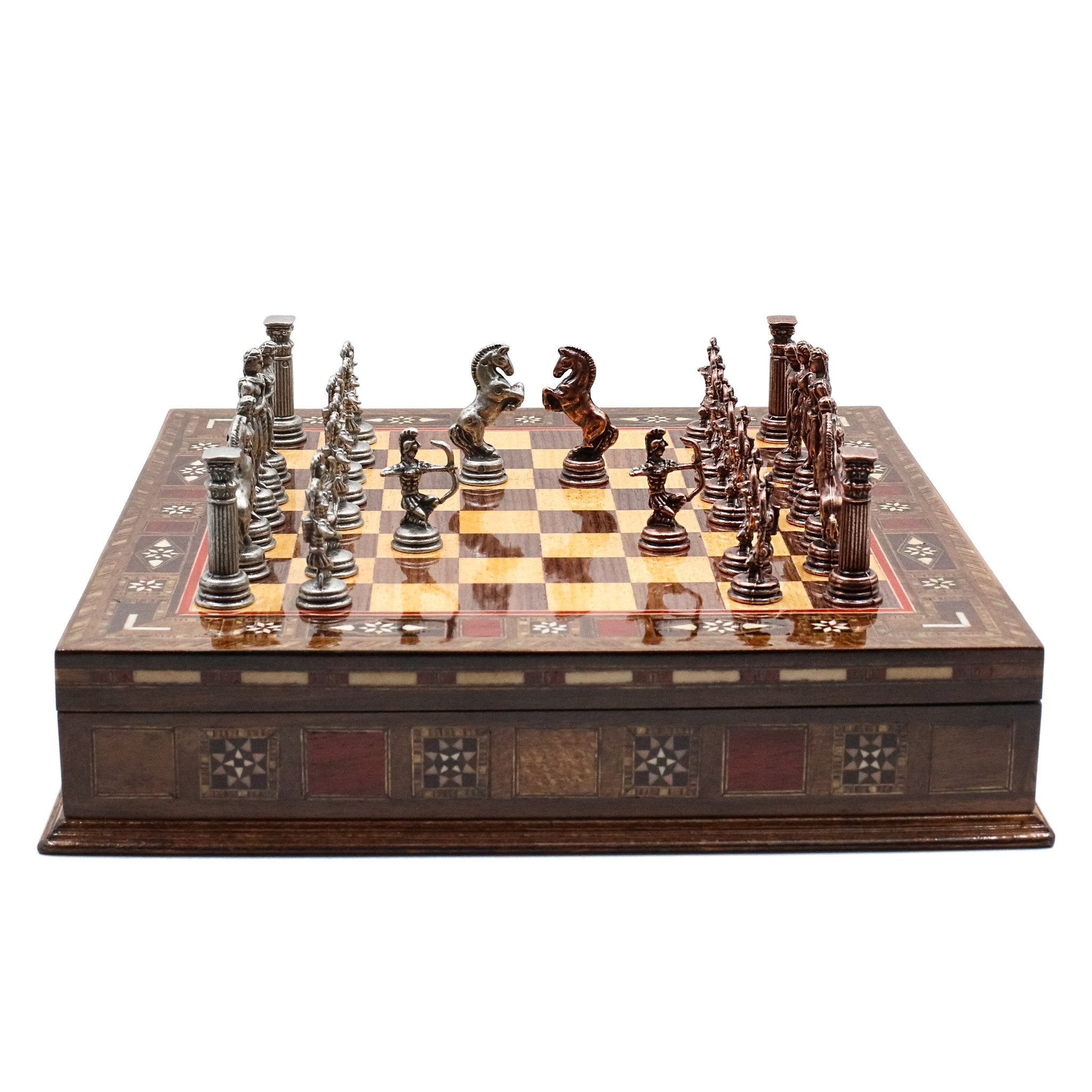 Handmade Inlay Storage Chess Set 30 CM (12") - Vintage Greek Archer - Cooper Chess