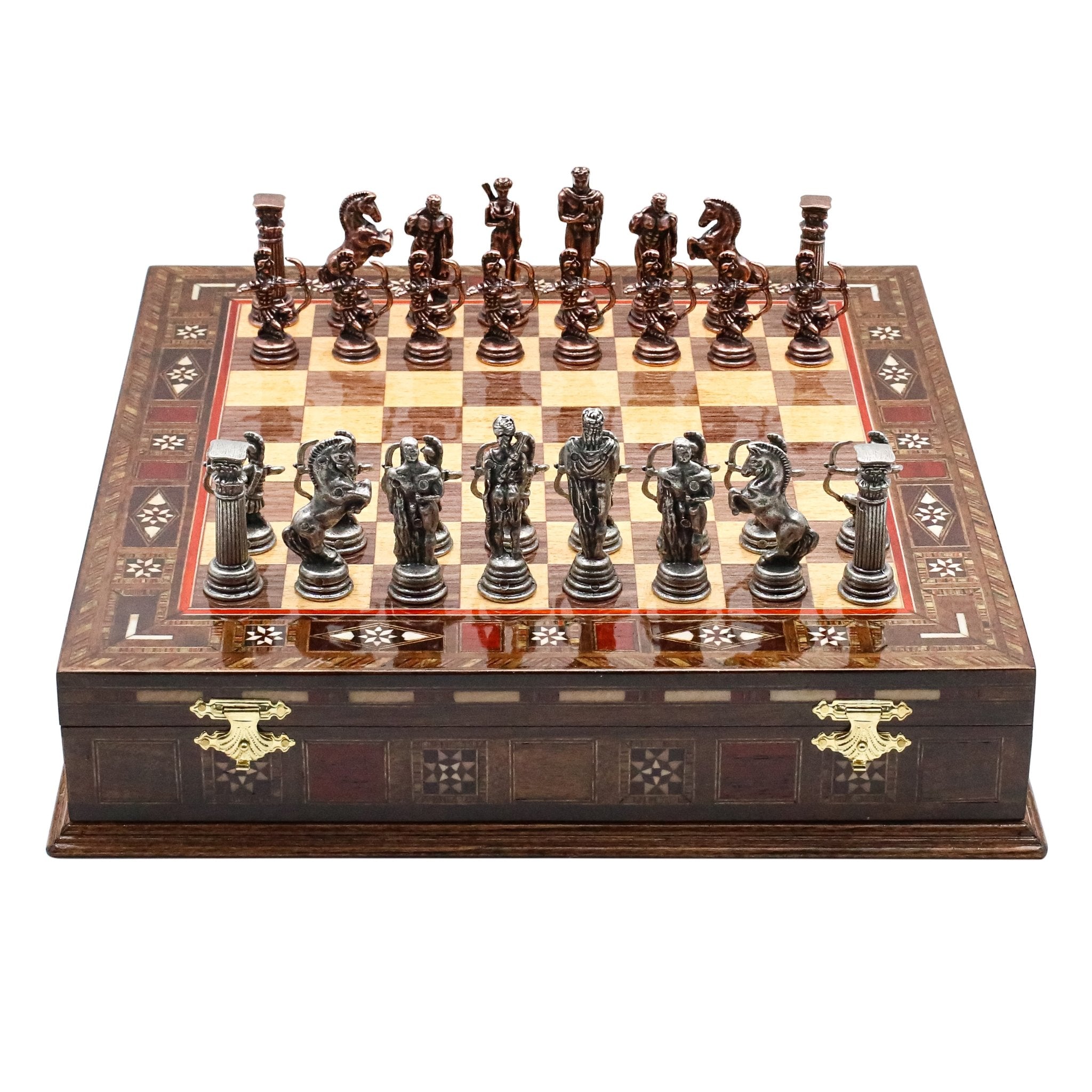 Handmade Inlay Storage Chess Set 30 CM (12") - Vintage Greek Archer - Cooper Chess
