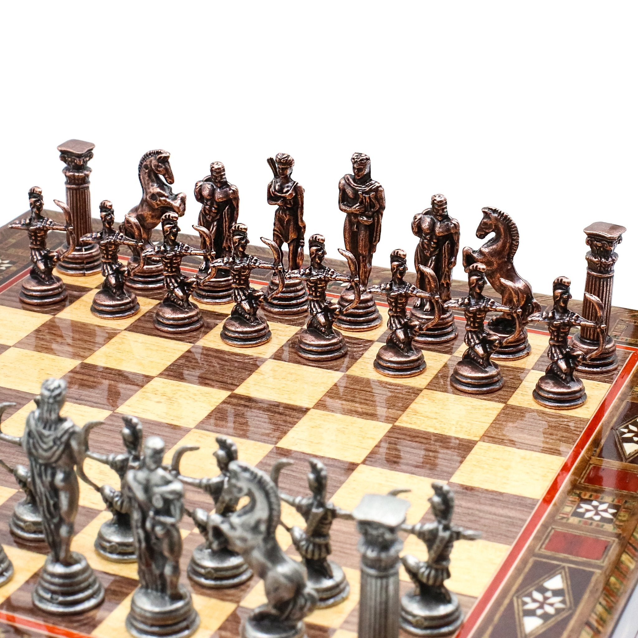 Handmade Inlay Storage Chess Set 30 CM (12") - Vintage Greek Archer - Cooper Chess
