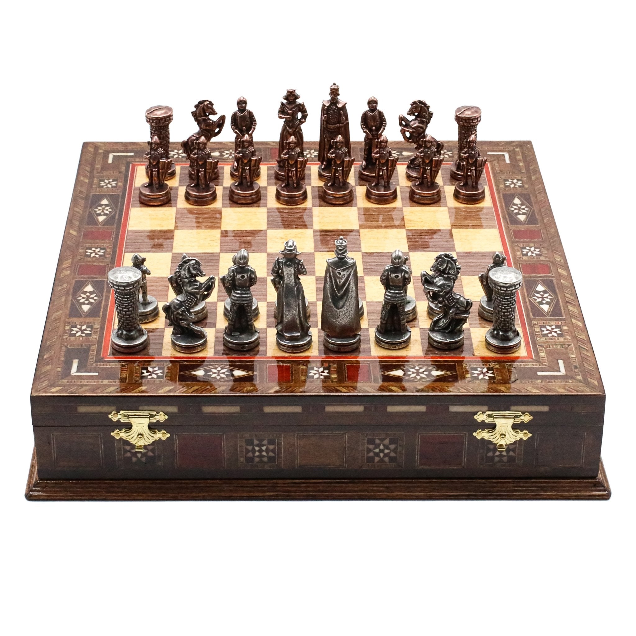 Handmade Inlay Storage Chess Set 30 CM (12") - Vintage Medieval British - Cooper Chess