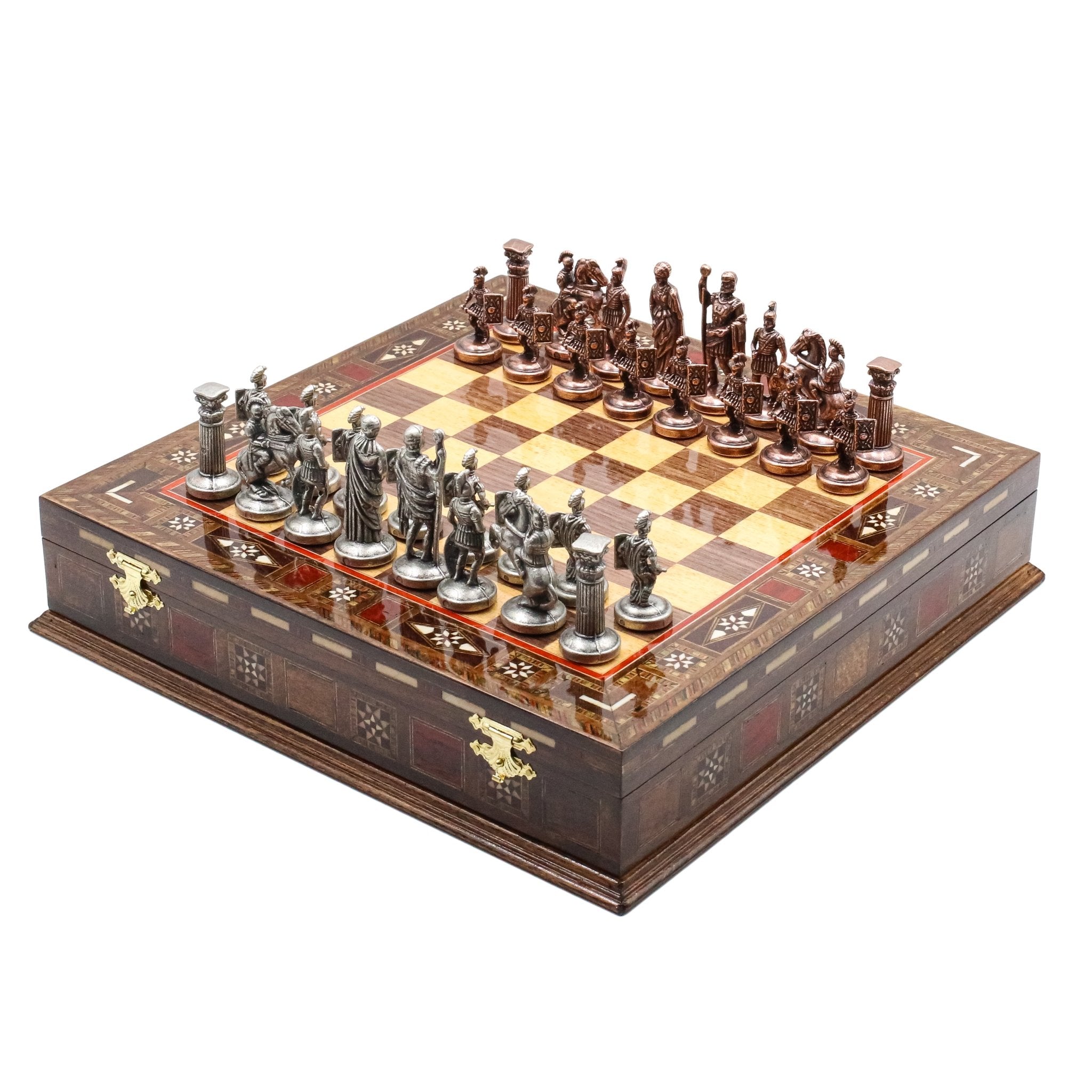 Handmade Inlay Storage Chess Set 30 CM (12") - Vintage Roman Empire - Cooper Chess