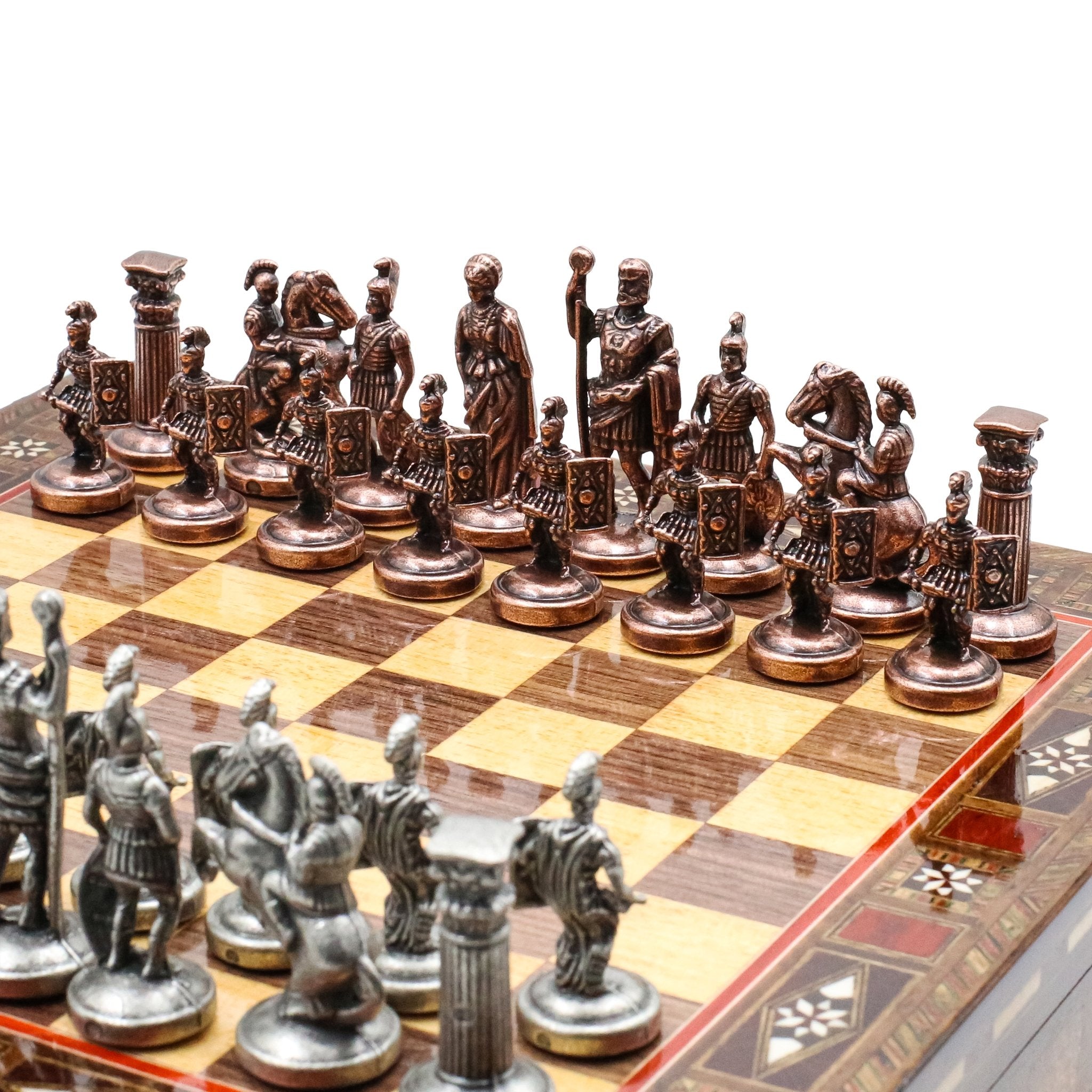 Handmade Inlay Storage Chess Set 30 CM (12") - Vintage Roman Empire - Cooper Chess