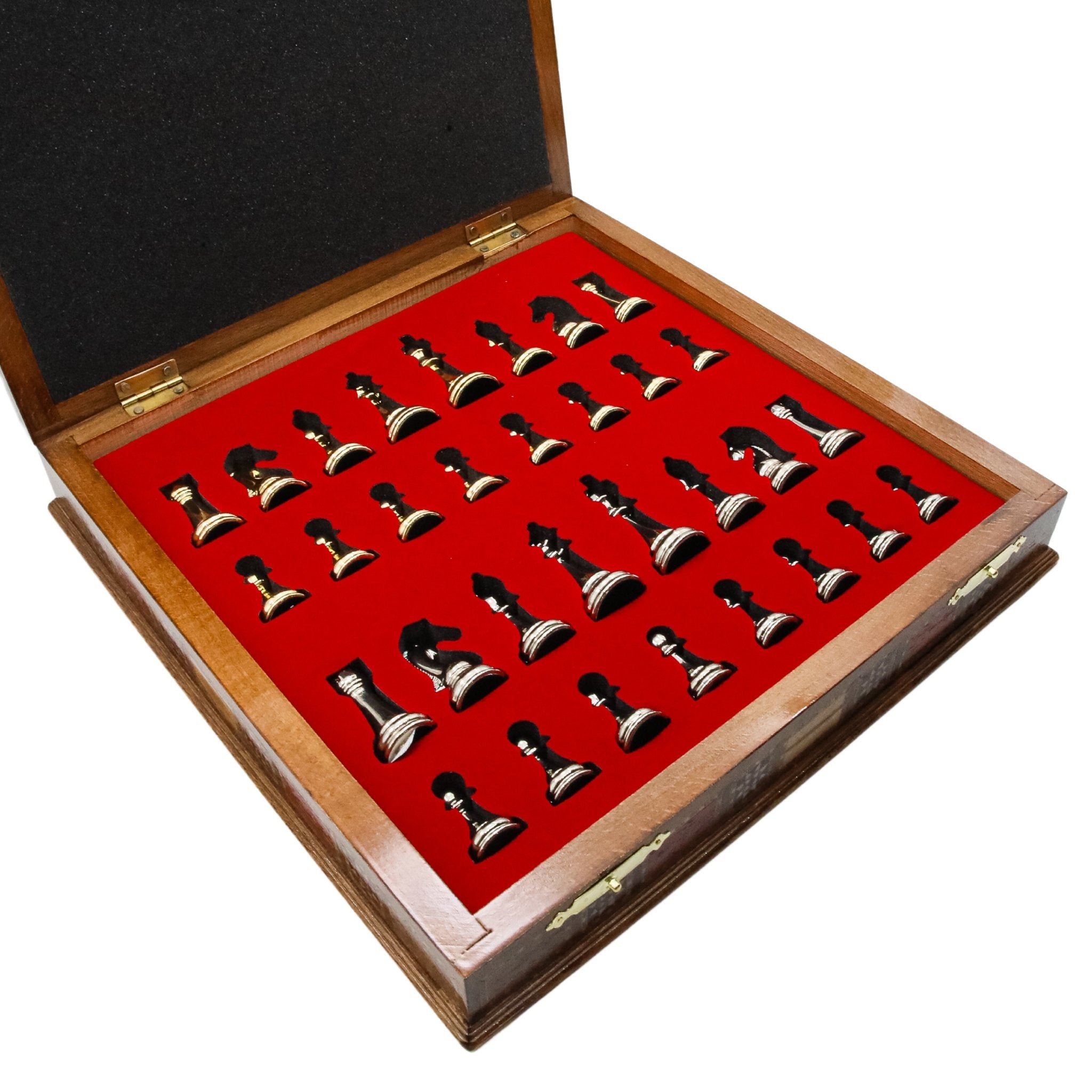 Handmade Inlay Storage Chess Set - Staunton Weighted Classic Figures (Gold vs Silver) - Cooper Chess