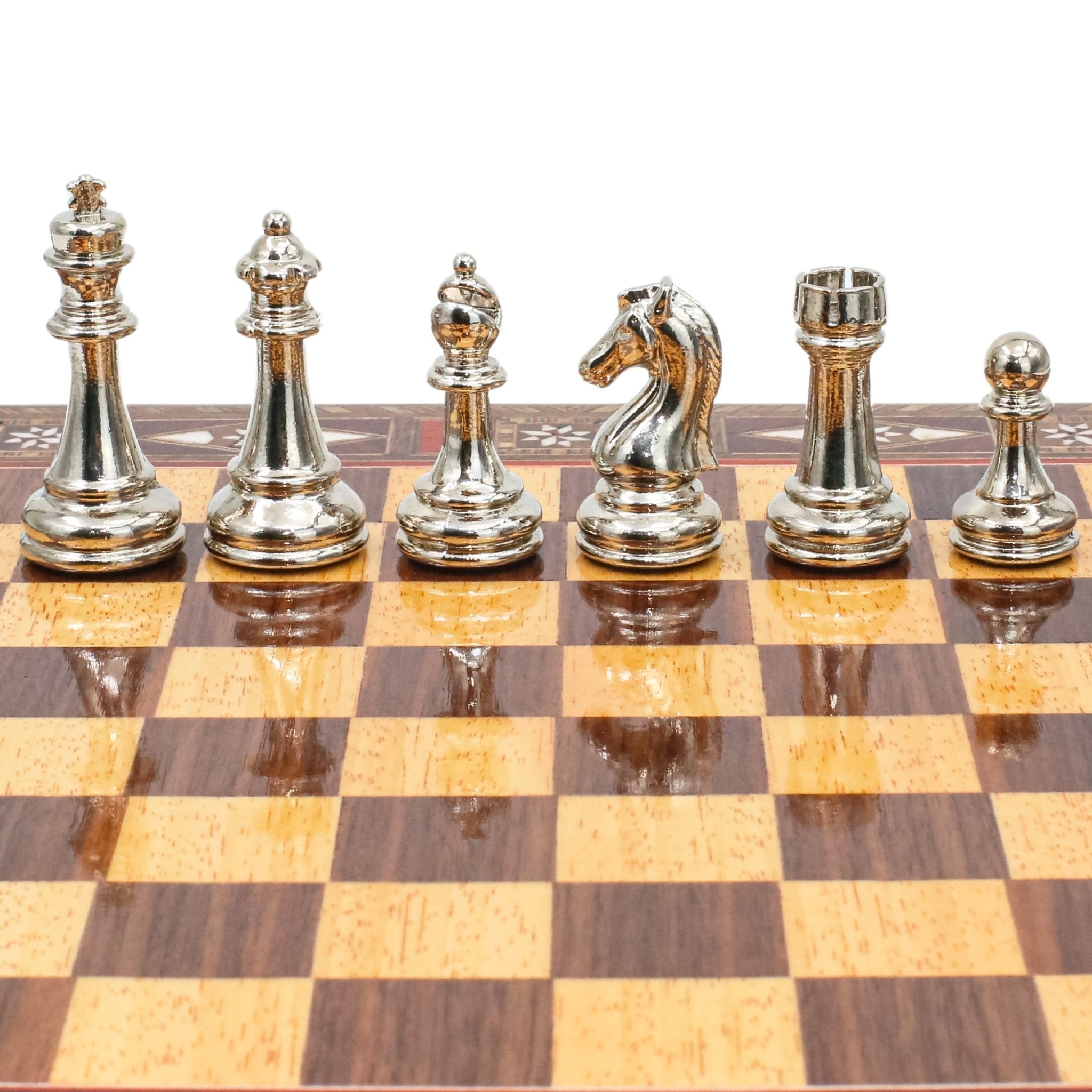 Handmade Inlay Storage Chess Set - Staunton Weighted Classic Figures (Gold vs Silver) - Cooper Chess